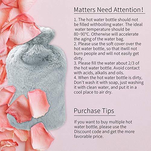 Fythao Hot Water Bottle with Soft Cover (2 Liter) Classic Rubber Hot Water Bag for Cramps, Neck, Shoulders Pain Relief, Hot Cold Pack for Hot and Cold Therapy and Feet Warmer, Great Gift for Women and Girls