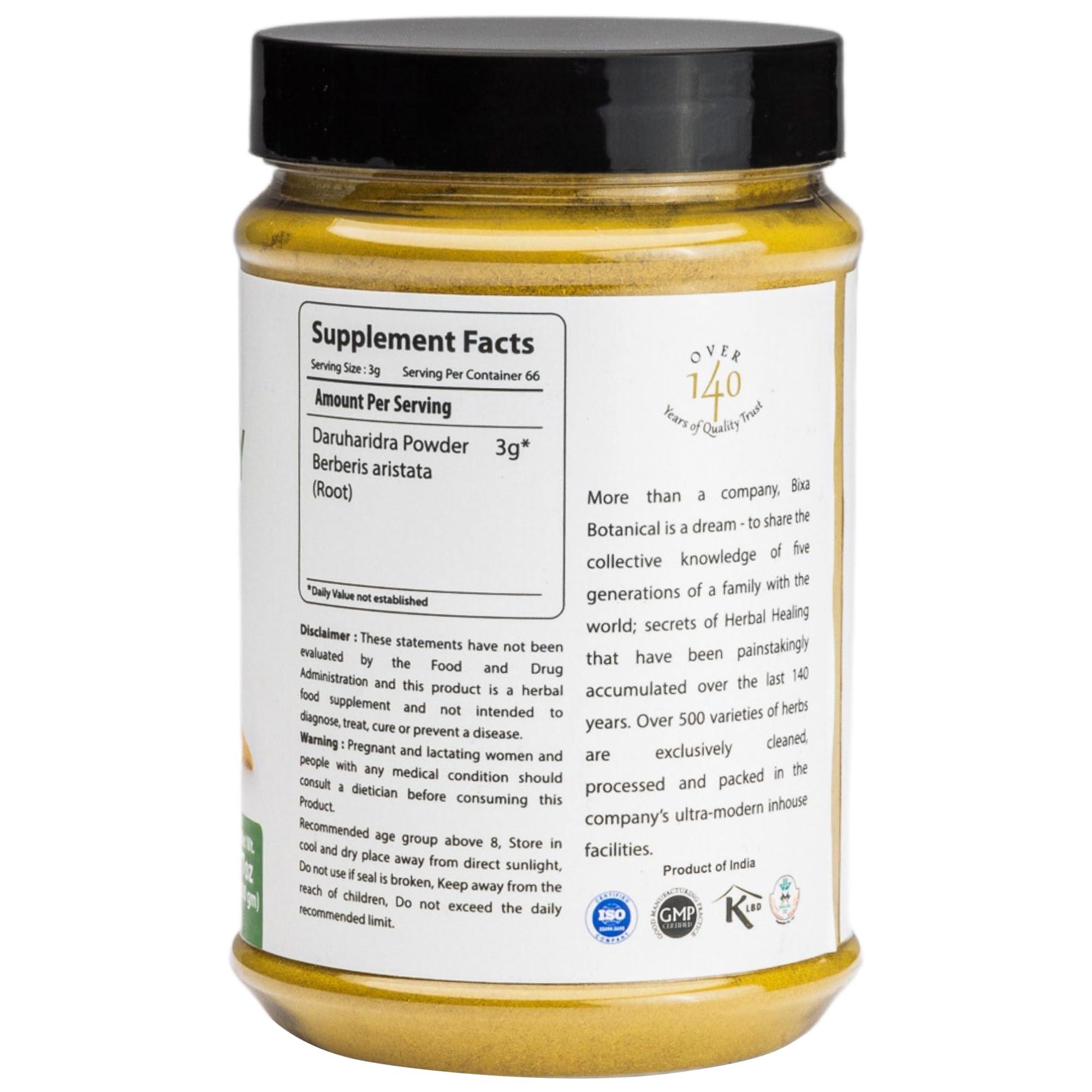 bixa BOTANICAL BixaBotanical Berberry Root Powder | Berberis Aristata/Daruharidra | 200 Grams / 7 OZ | Ayurvedic Herbal Supplement | Gluten Free, Non-GMO, Steam Treated, Vegan, 100% Pure.