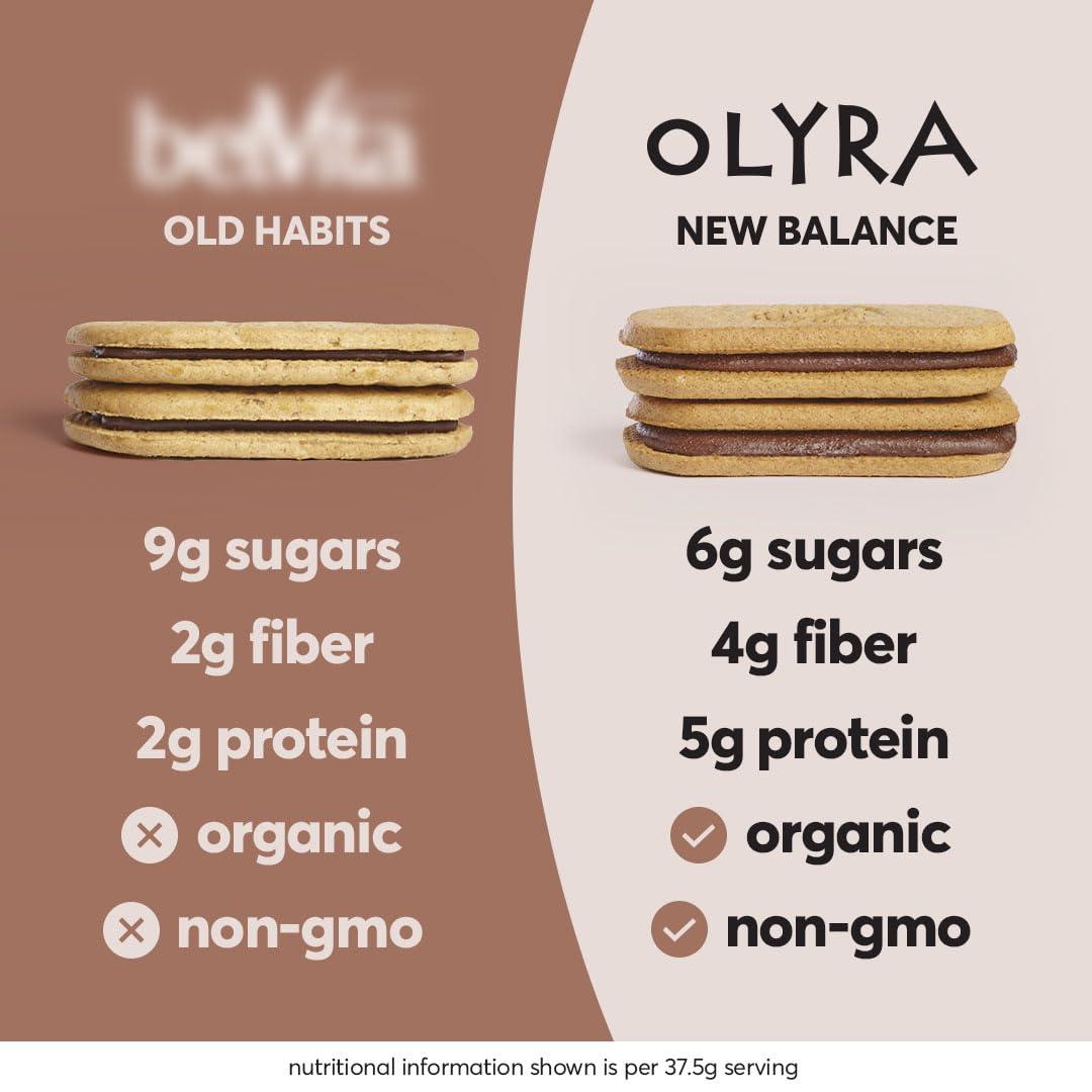 Olyra Ancient Greek Grains Olyra Dark Chocolate Sandwich Breakfast Biscuits, Healthy Snacks for Kids and Adults, Low Sugar, High Fiber, Vegan Organic Cookies, with Ancient Greek Grains, USDA Certified Organic, Non GMO, 4 Packs