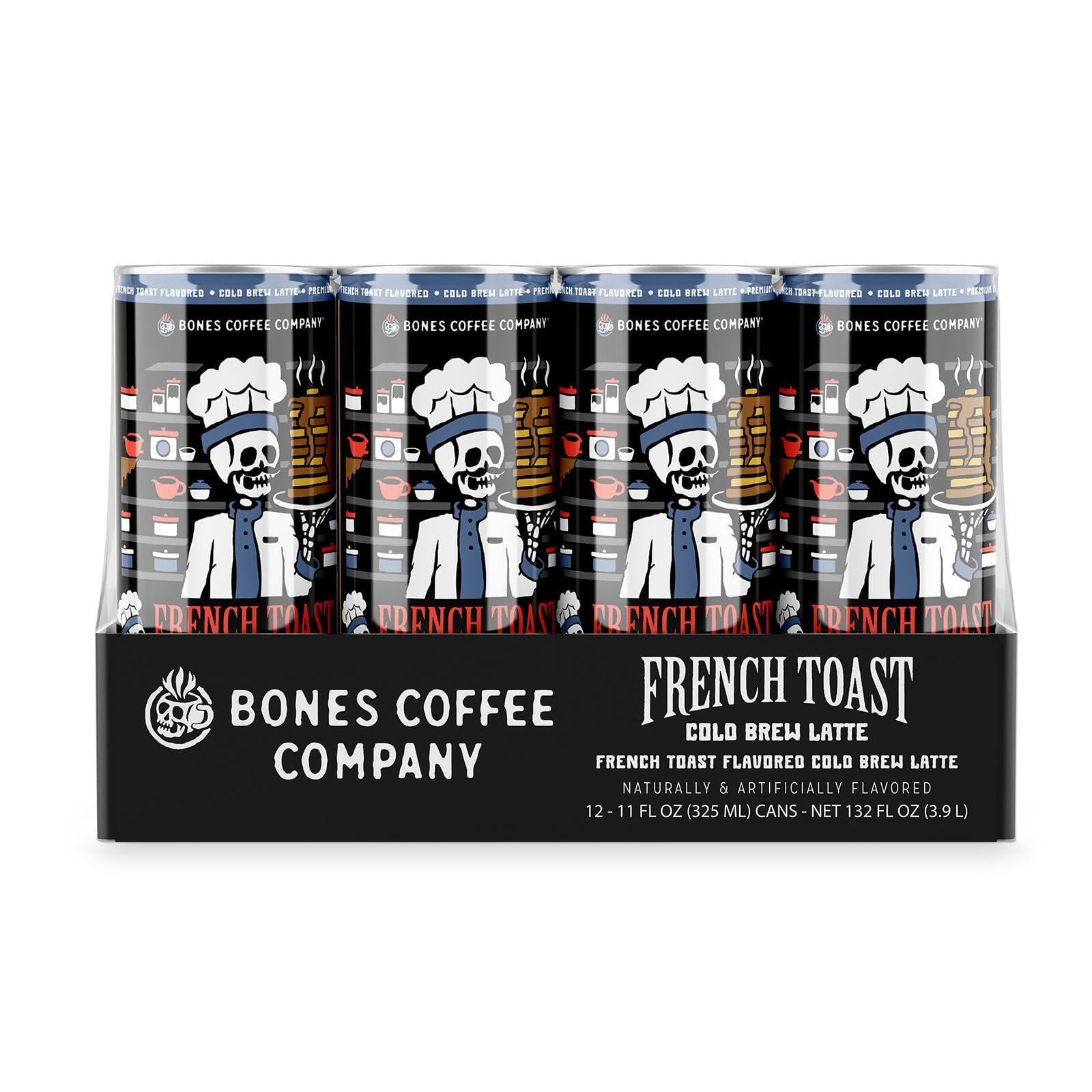 Bones Coffee Company Bones Coffee Company French Toast Iced Coffee Latte Flavored Coffee, 11 Fl Oz Ready To Drink Latte, Cold Canned Coffee Drinks, Coffee On-the-Go (12 Pack)