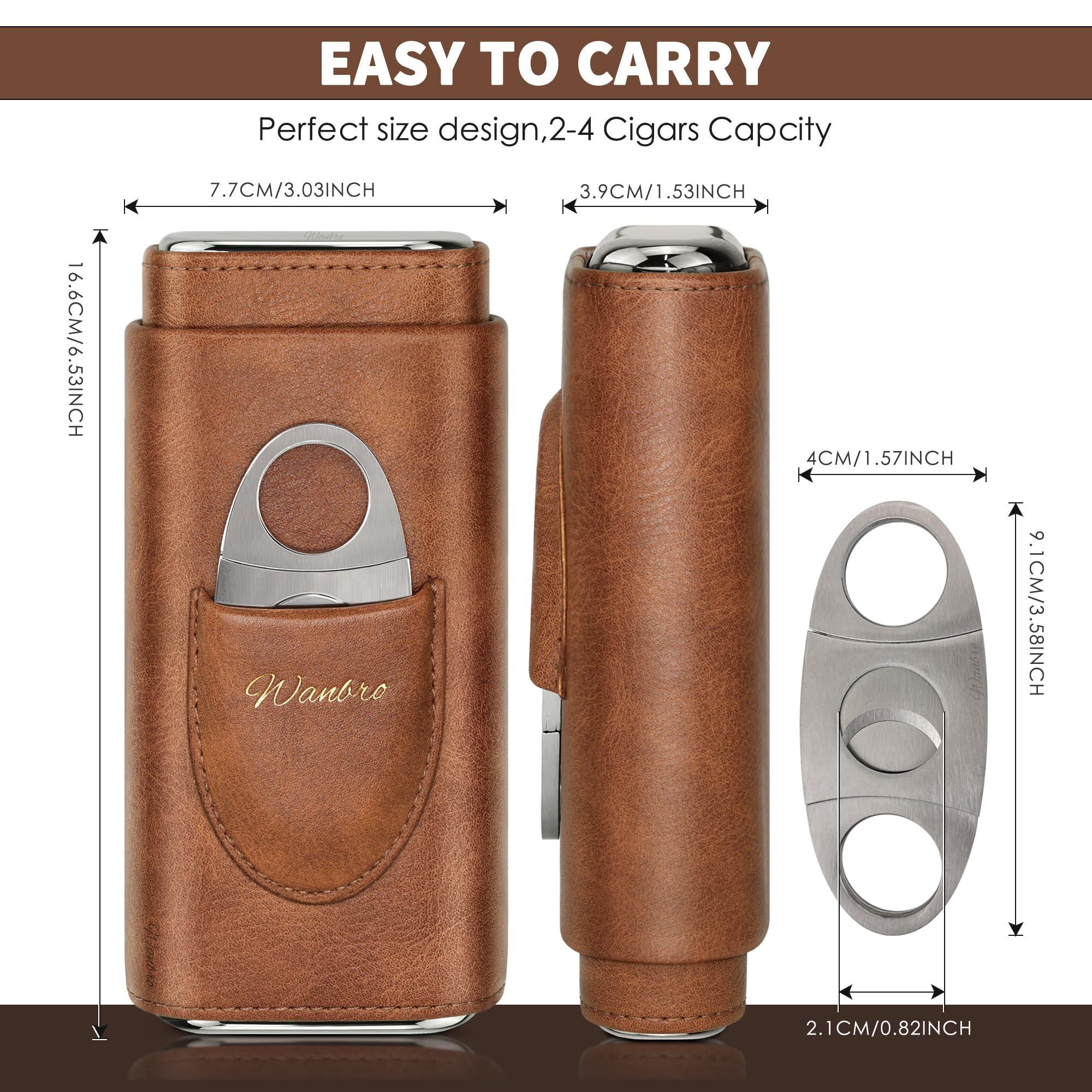 wanbro wanbro Cigar Case, 3pcs Holder, Cigars Travel Case, Cedar Lined, Leather Made Cigar Humidor with Stainless Cutter, Christmas gift for men dad