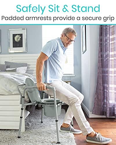 Vive Vive Bariatric Bedside Commode 500 lb Capacity- Folding 3n1 Toilet Chair, Portable Extra Wide Seat with Bucket Splash Guard, Heavy Duty Adult Bathroom, Pail Fits Standard Disposable Liner Bag, Nonslip