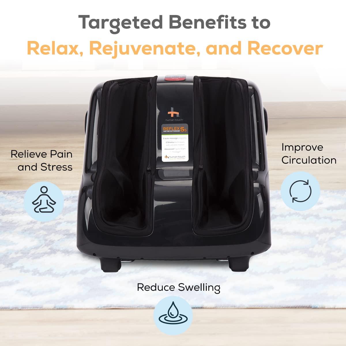 Human Touch Human Touch Reflex5s Foot & Calf Massager for Stress & Plantar Fasciitis Relief+Relaxation +Kneading & Compression for Circulation Support -1 Year Warranty - Adjustable Fit for Women & Men Size 12