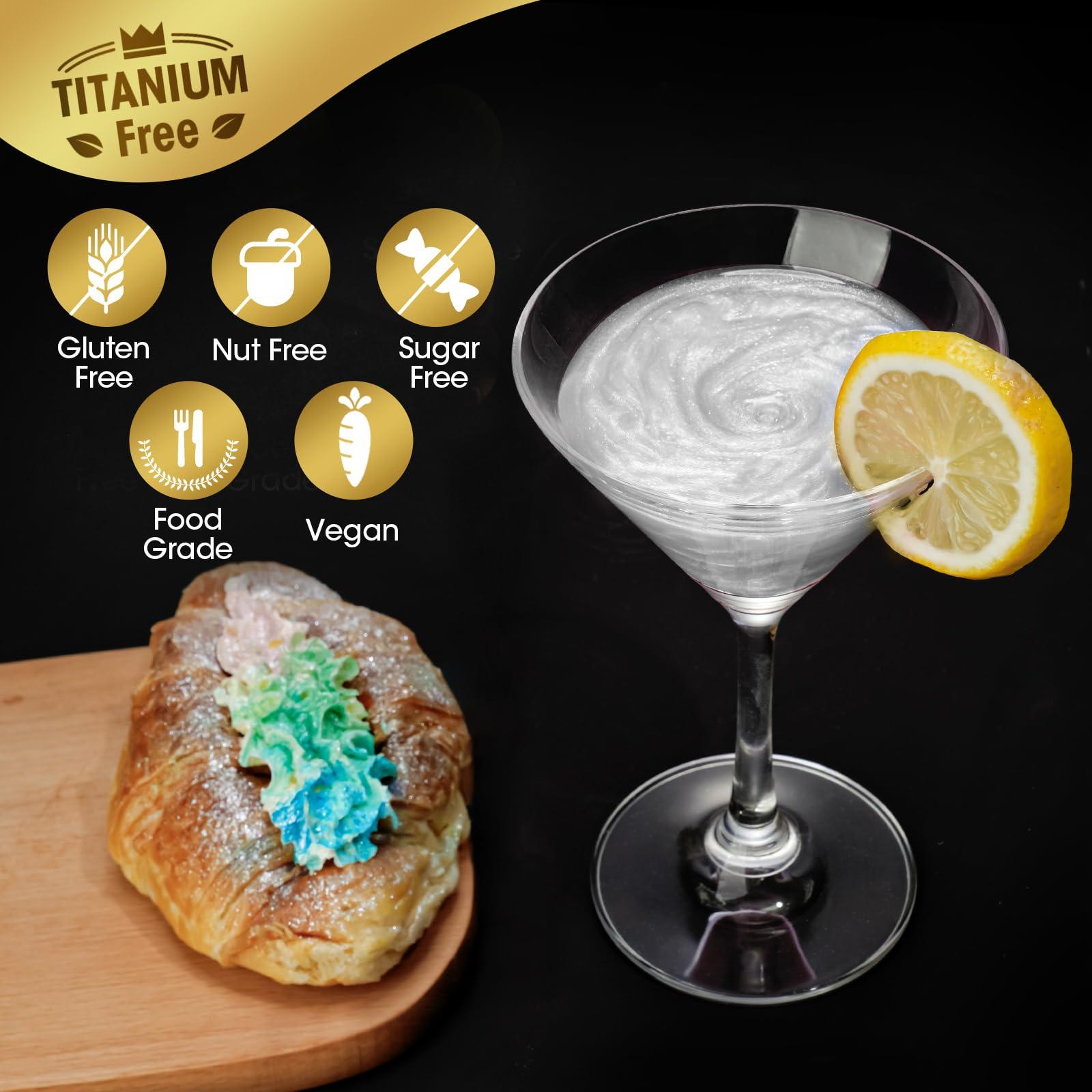 NiHome NiHome 0.18oz/5g Titanium-Free Edible Food-Grade Glitter Powder Glimmer Luster Dust Metallic Fancy Food Decorating Sprinkle Brew Dust for Drink Wine Beverage Cake Bakery Vegan Allergen-Free (White)