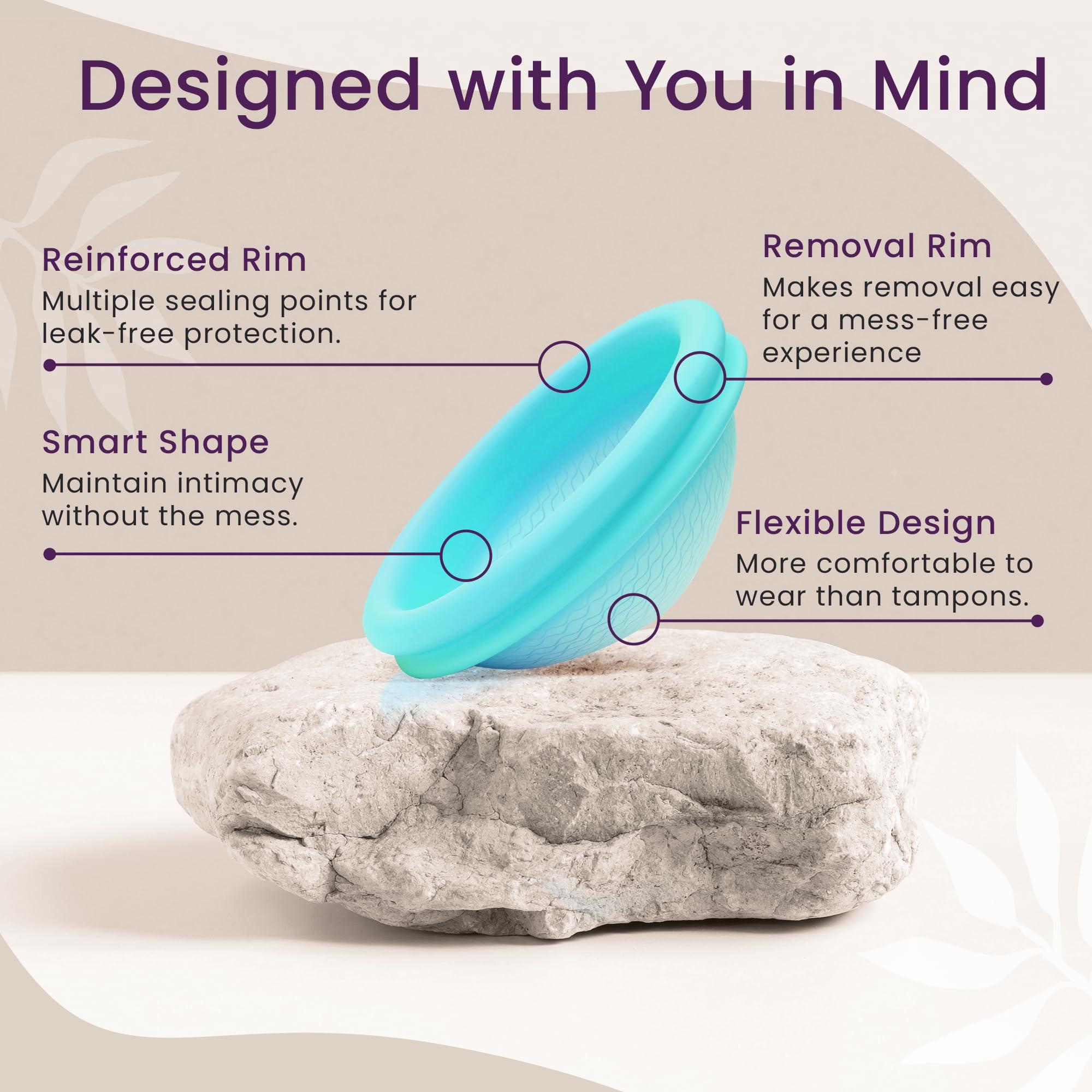 EcoBlossom Ecoblossom Reusable Menstrual Disc - Large Menstrual Cup - Soft Period Disc for Women Designed with Flexible, Medical-Grade Silicone Period Cup (Large, Cyan)