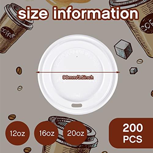 Cunhill 200 Pack Hot Drink Lids Plastic Lid Dome Coffee Cup Lid Easy Flow Anti Spill Design Fits Most 10 to 24 Ounce and 8 oz Squat Cups for Cafes, Office, Car, Home, Travel (White)