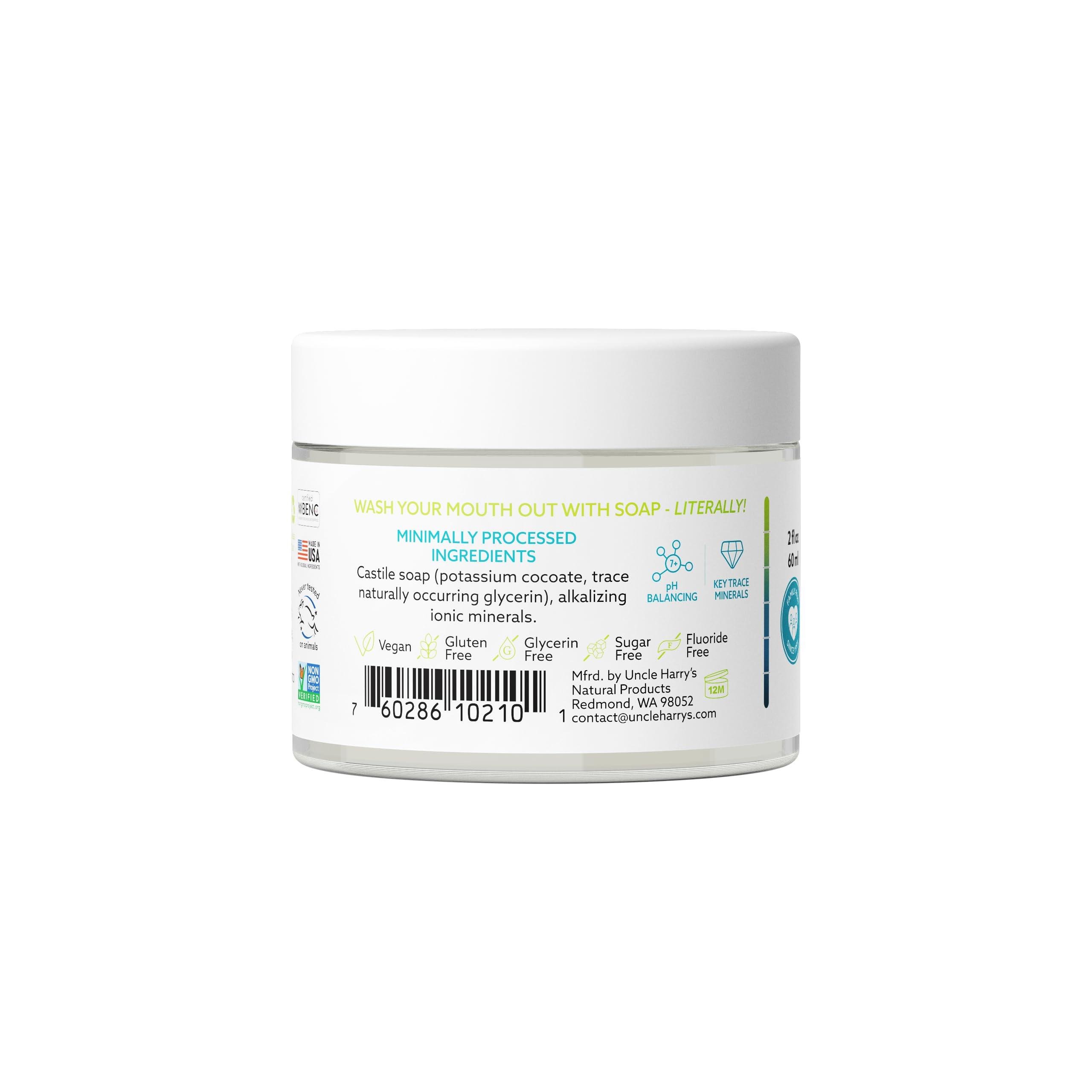 Uncle Harry's Uncle Harry's Non-Abrasive Unscented Brushing Soap Tooth Suds | Natural Remineralizing Toothpaste Freshens Breath & Promotes Enamel | Vegan Fluoride Free Toothpaste (2 oz)