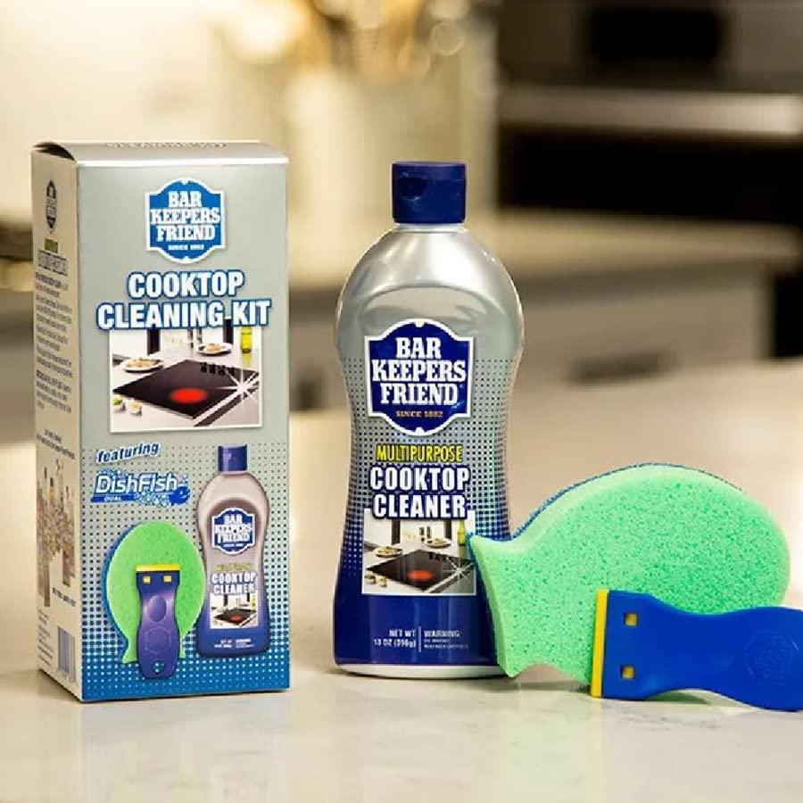 Bar Keepers Friend Bar Keepers Friend Cooktop Cleaner + Scraper + Dish Fish - Multipurpose Liquid Stovetop Cleanser, Safe for Use on Glass or Ceramic Cooking Surfaces, Copper, Brass, Chrome, Stainless Steel & Porcelain