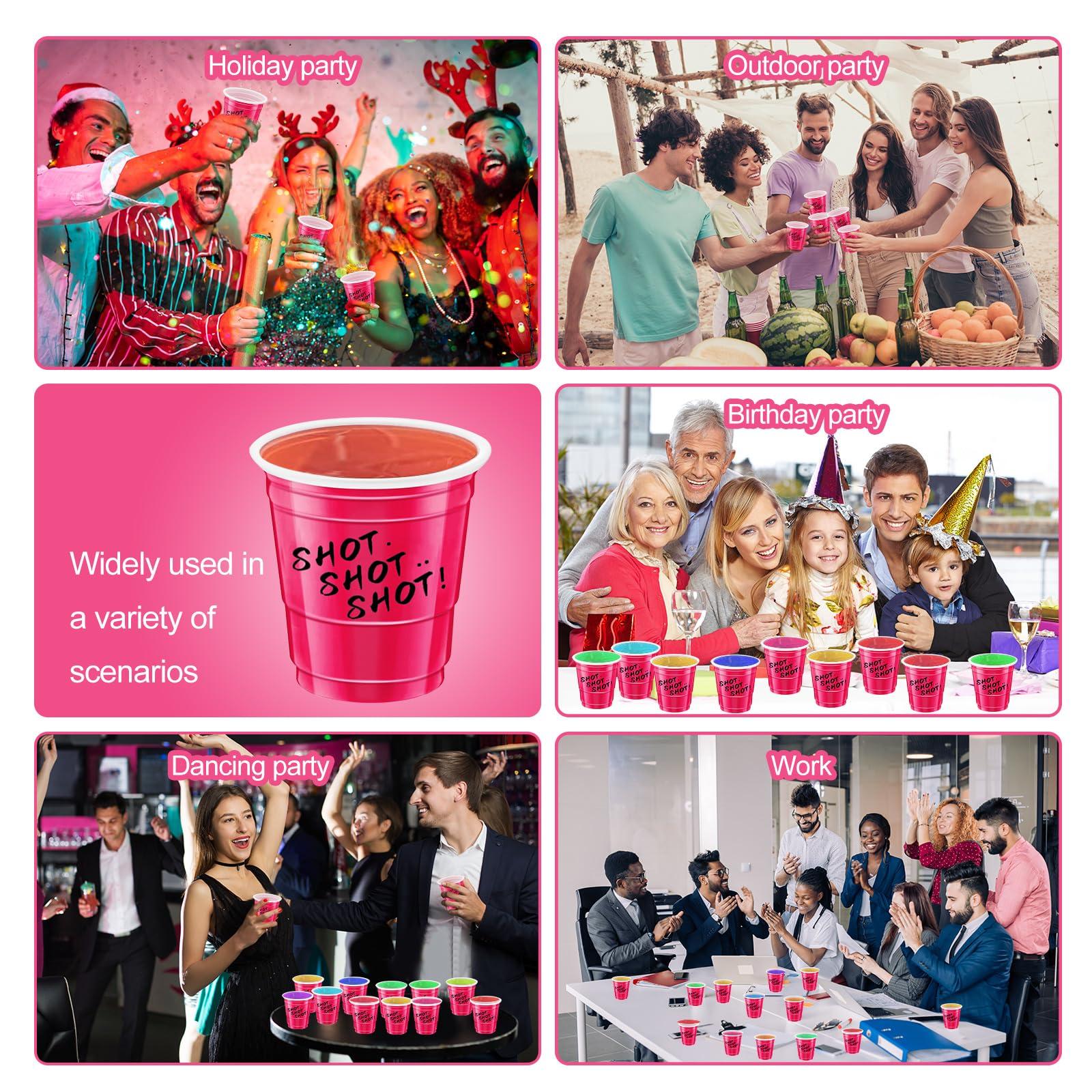 cssopenss 120 pcs Pink Plastic Shot Glasses 2 oz Hot pink shot cups pink shot glasses disposable for drinking Tastings served Snacks Jello Tastings and Samples