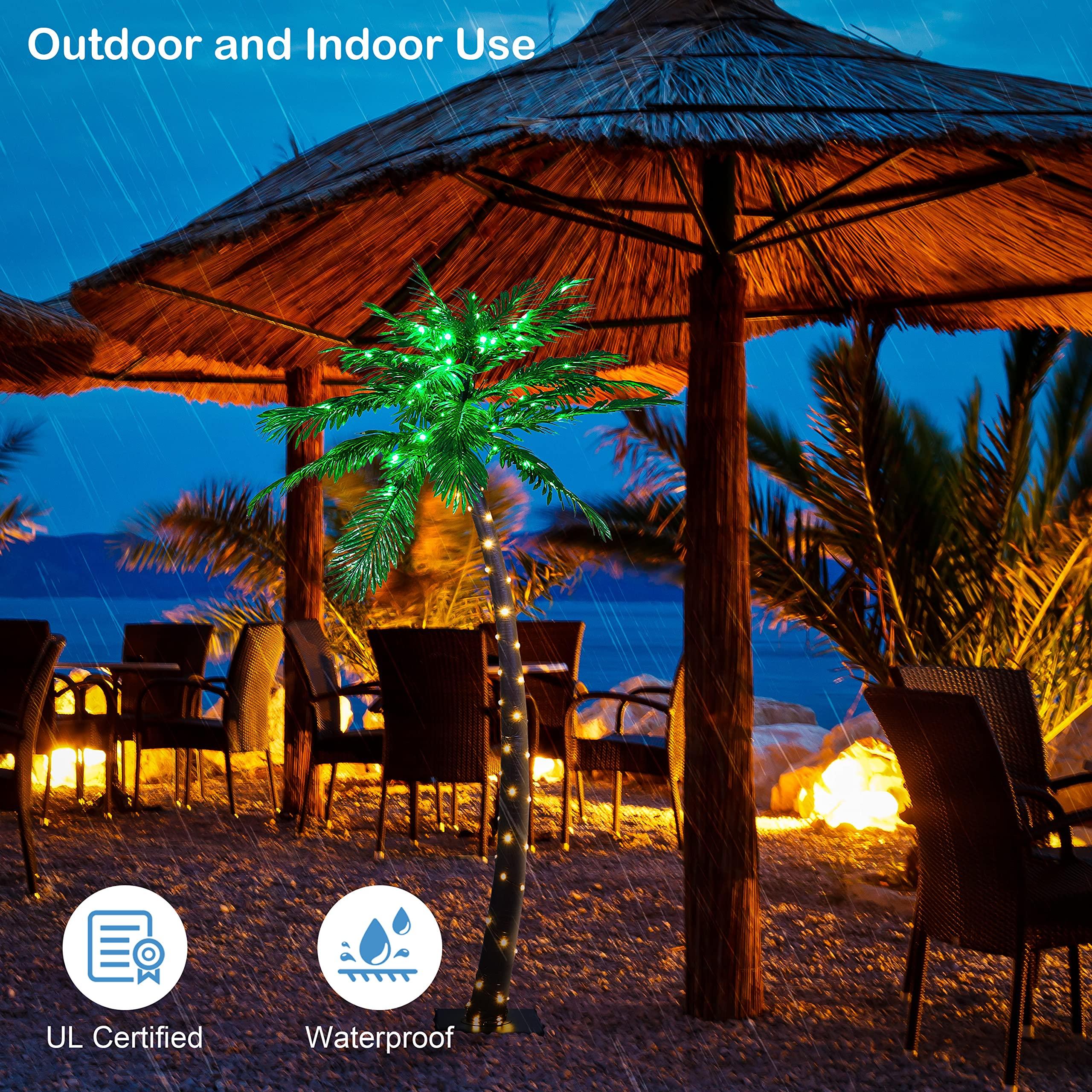 SPIRIT STAR CHRISTMAS CENTER 7FT Lighted Palm Tree and 24Inch Palm Tree Bonsai Light for Indoor Outside Tropical Tiki Hawaii Summer Christmas Decoration