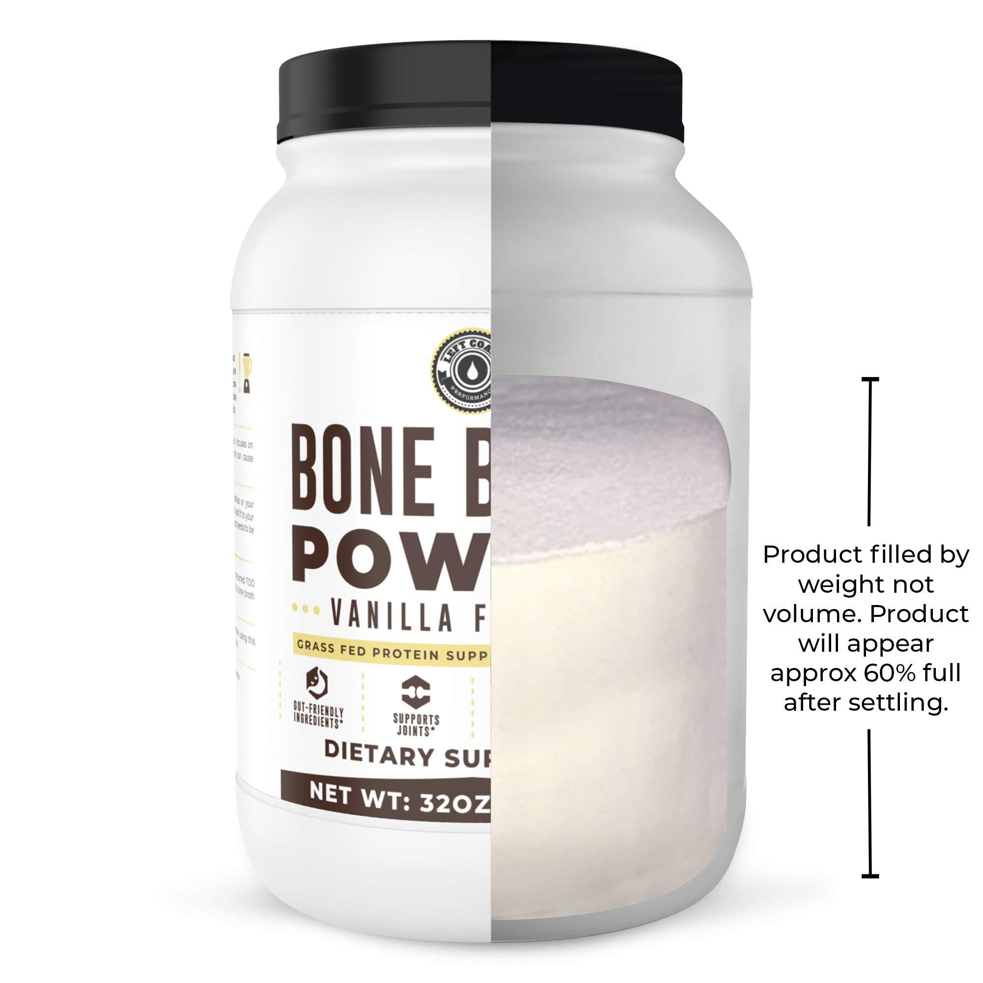 Left Coast Performance 32oz Vanilla Bone Broth Protein Powder From Grass Fed Beef - Non-GMO Ingredients, Gut-Friendly, Low Carb Dairy Free Protein Powder - Natural Collagen Source For Joint Support - Keto Friendly