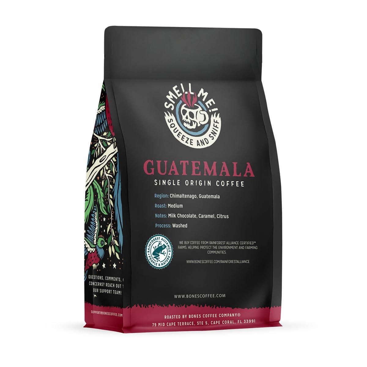 Bones Coffee Company Bones Coffee Company Guatamela Single-Origin Coffee Beans, Medium Roast Ground Coffee Gifts Low Acid Gourmet, Milk Chocolate, Citrus, Caramel Notes (12 oz)