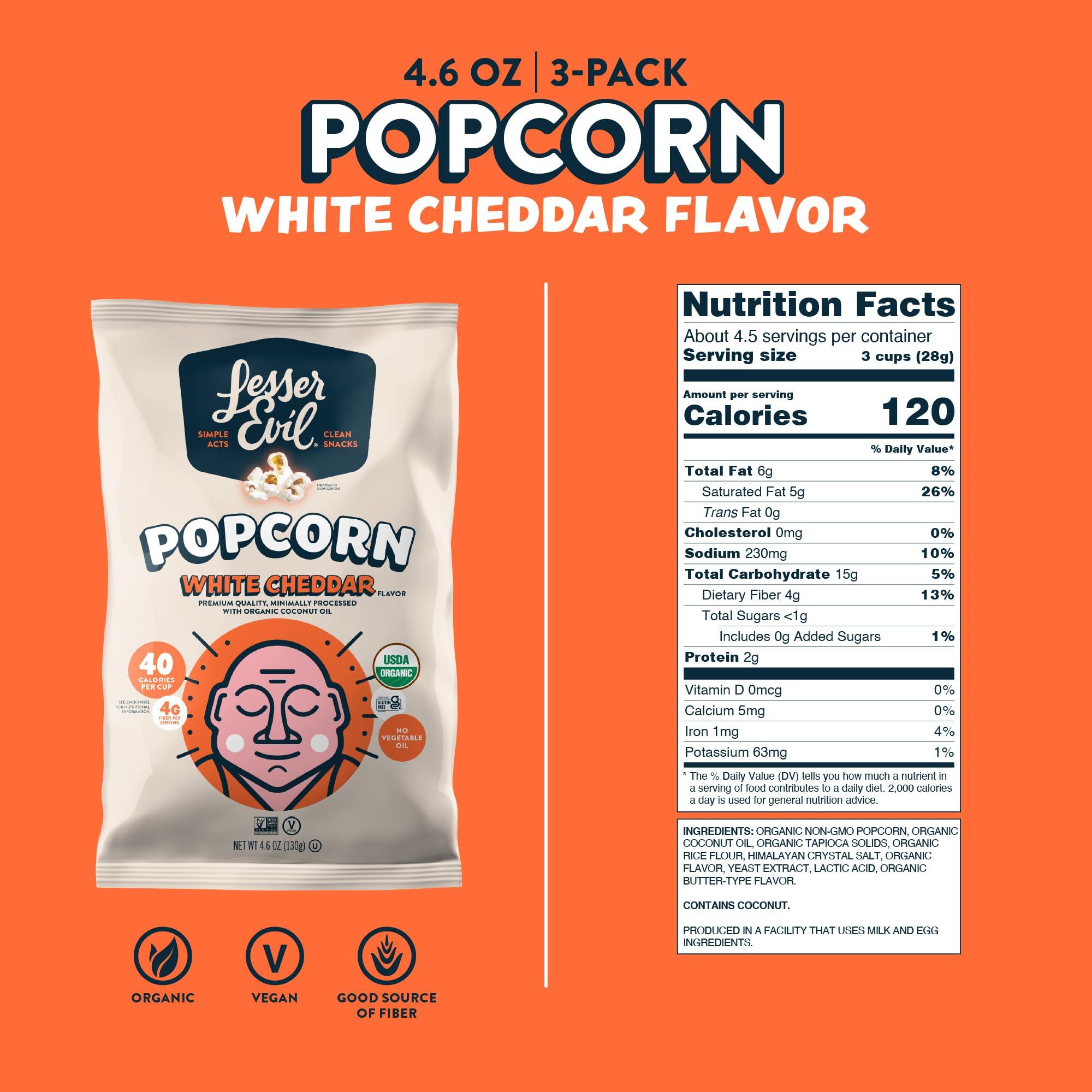 Lesserevil LesserEvil No Cheese Cheesiness Organic Popcorn, Premium Quality, Minimally Processed, No Vegetable Oil, 4.6 Oz, Pack of 3.