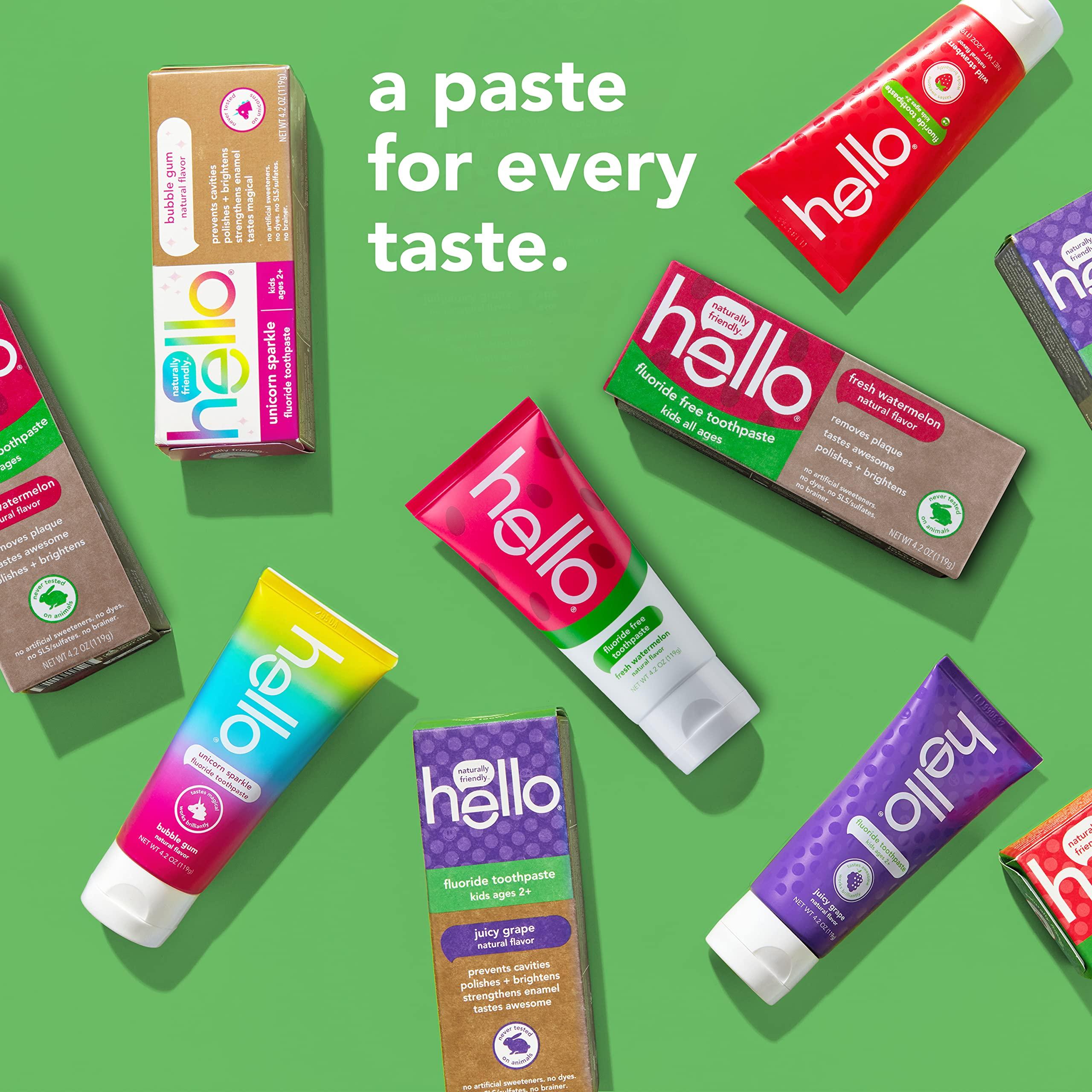 hello Hello Natural Watermelon Flavor Baby & Kids Fluoride Free Toothpaste, Vegan, SLS Free, Gluten Free, Safe to Swallow for Baby and Toddlers, 4.2 Ounce (Pack of 3)