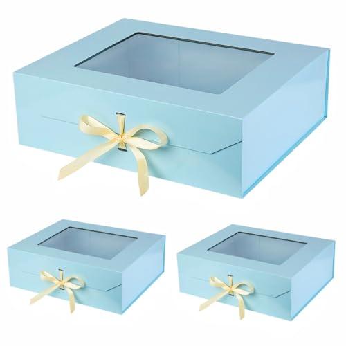 PLINJOY PLINJOY 3 Pcs Extra Large Blue Gift Box for Presents with Ribbon 19x16x6 Inches Clear Gift Box with Window Magnetic Closure Gift Boxes with Lids