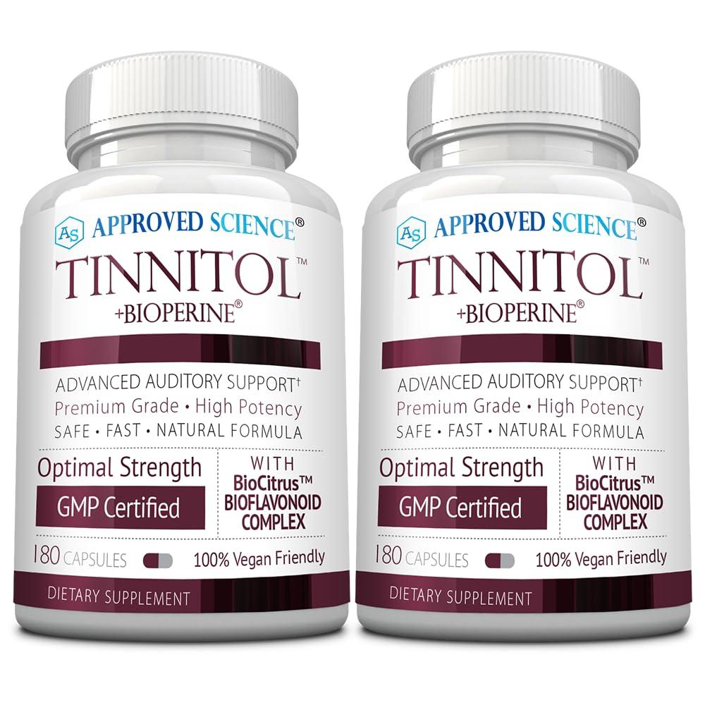 Approved Science Approved Science Tinnitol - Tinnitus Support Supplement - Ease Ringing in The Ears - Boost Inner Ear Health - 2 Bottles - 6 Month Supply - Made in The USA