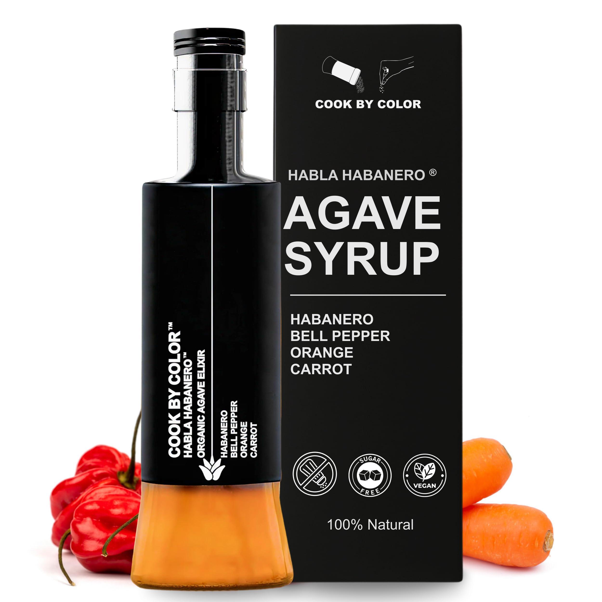 COOK BY COLOR COOK BY COLOR: HABLA HABANERO Flavored Organic Agave Nectar Sweetener, Light Agave Syrup - Vegan, Gluten-Free, Low Carb Sugar & Honey Substitute for Baking, Cocktails, Teas, Coffee, Smoothies & Cooking | 350ml Bottle | 11.8 floz