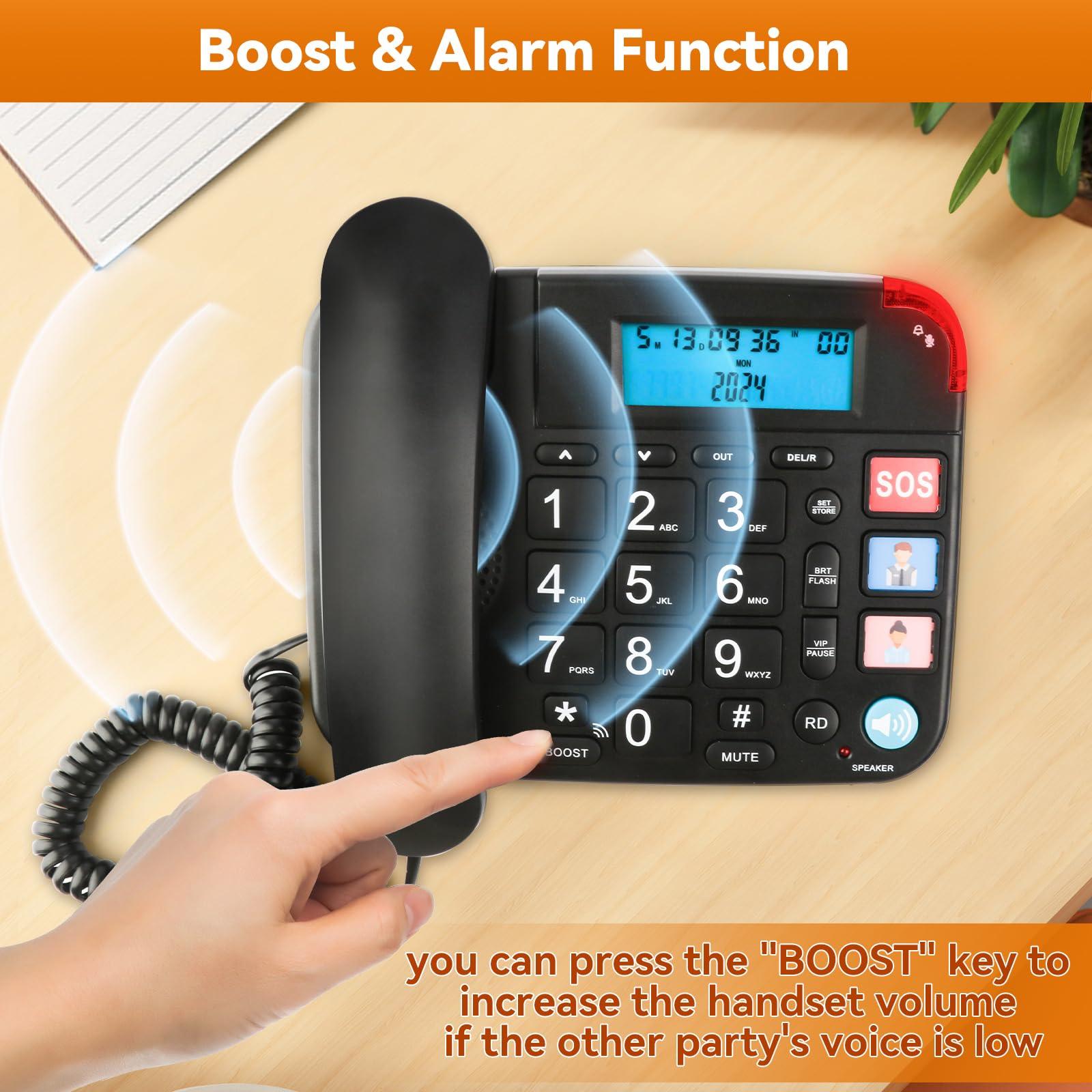 Sangyn Sangyn Senior Telephone Landline Phones with Big Button and Hearing Aid Function for Elderly Corded Phone with Backlight Display Mute Pause Redial for Alzheimer\'s Disease & Enlarged,Black