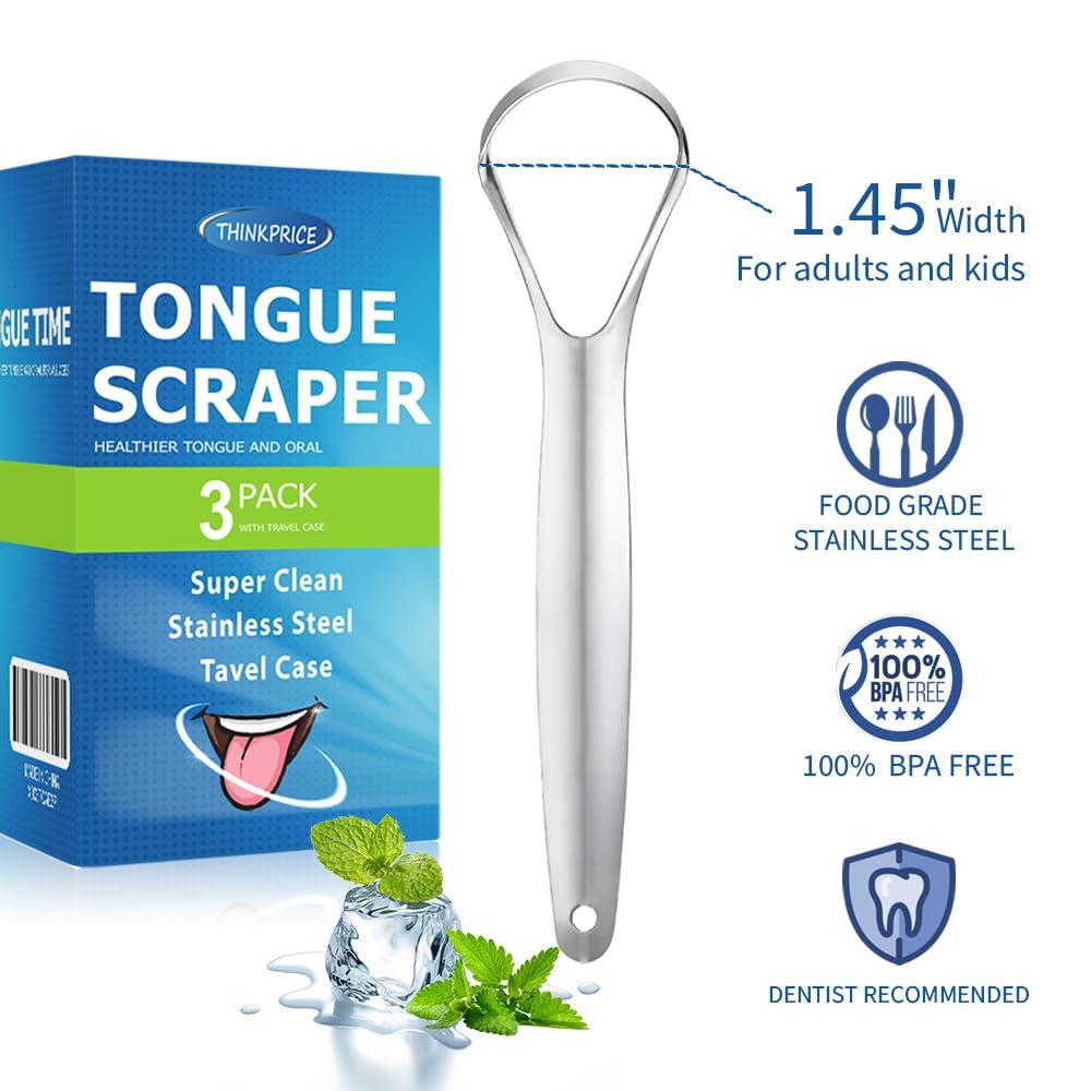 THINKPRICE Tongue Scraper for Adults kids Metal Tongue Cleaner for Oral Hygiene Bad Breath