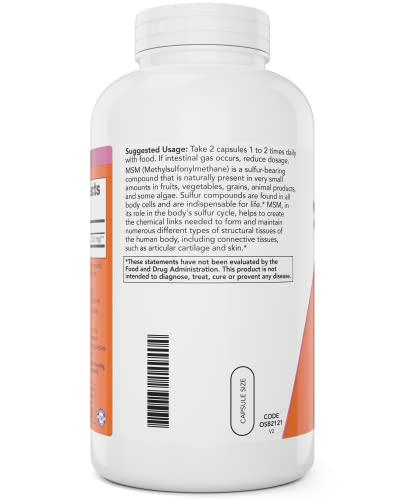 NOW NOW MSM 1000mg, 400 Veg Capsules (Pack of 2) Methyl-Sulphonyl-Methane, Made in USA, Sulfur Supplement, Joint Health, Non-GMO, Vegan/Vegetarian Friendly