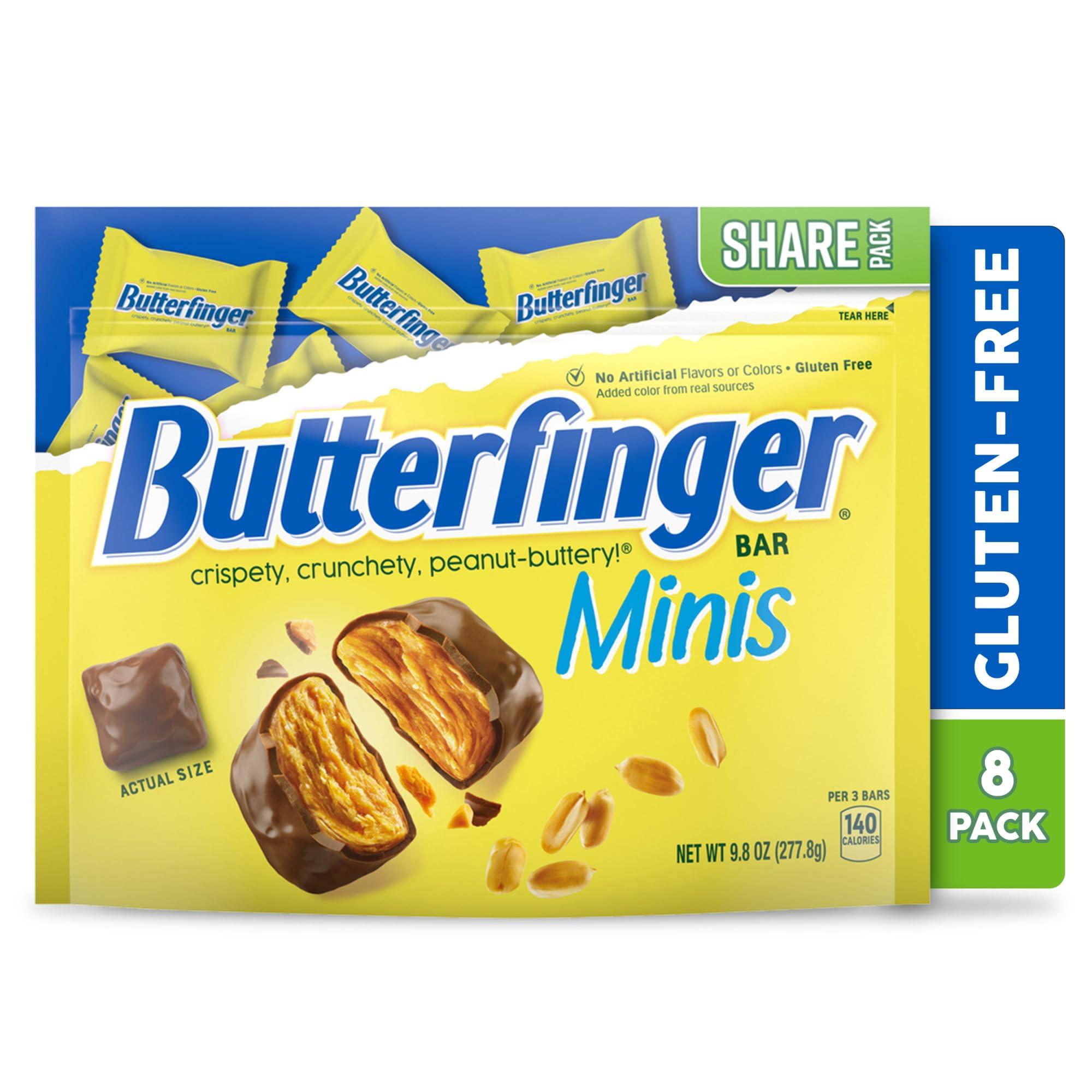 Butterfinger Butterfinger, 8 Pack, Chocolatey, Peanut-Buttery, Minis Candy Bars, Stocking Stuffers, Individually Wrapped, Resealable Share Size Bag, 9.8 oz