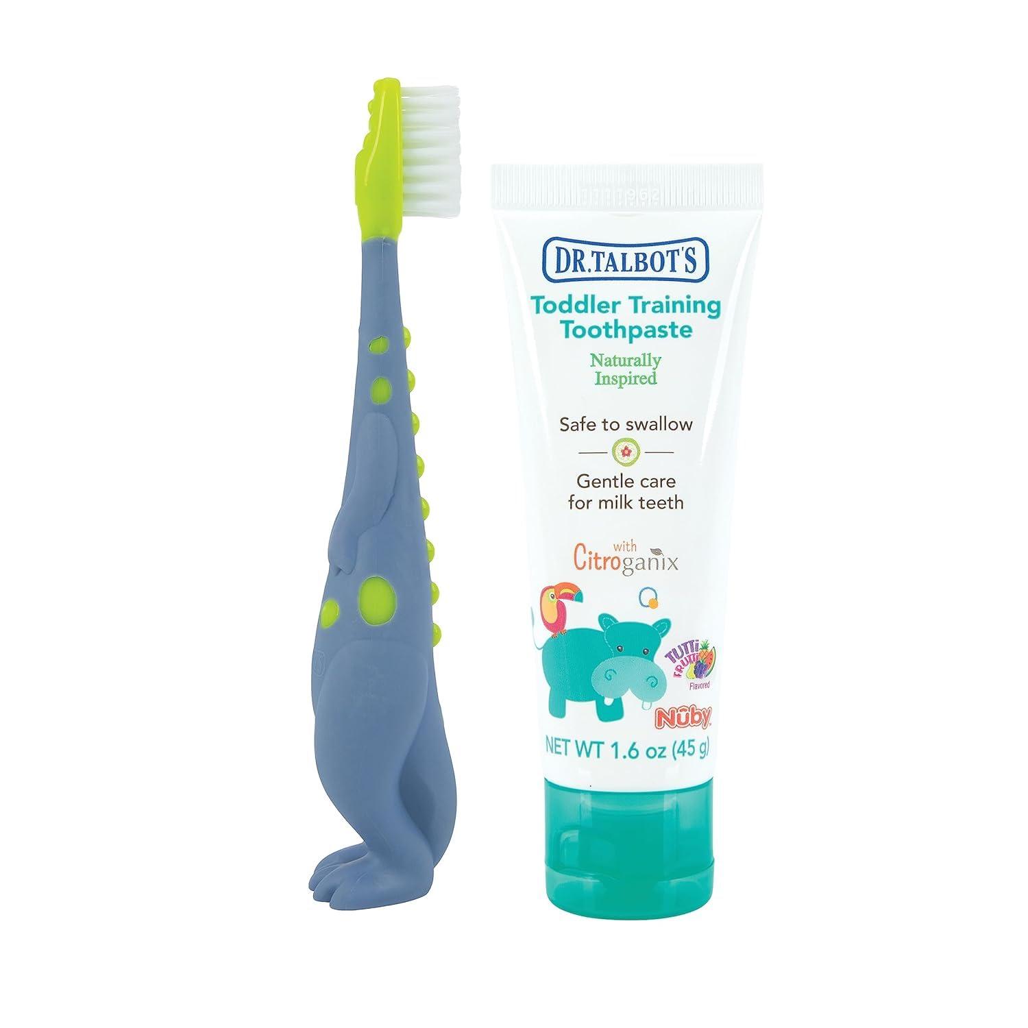 Dr. Talbot\'s Dr. Talbot\'s Toddler Training Toothbrush and Natural Kids Toothpaste with Citroganix - 1.6 oz - Fluoride-Free Toothpaste and Toddler Toothbrush - 6+ Months - Dinosaur
