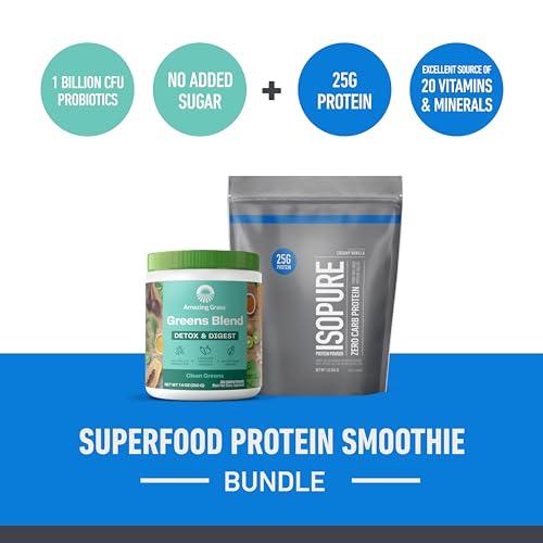 Isopure Isopure Build Your Smoothie Power Bundle Zero Carb Creamy Vanilla Protein Powder (15 Servings) and Amazing Grass Greens Blend Detox & Digest (30 Servings)