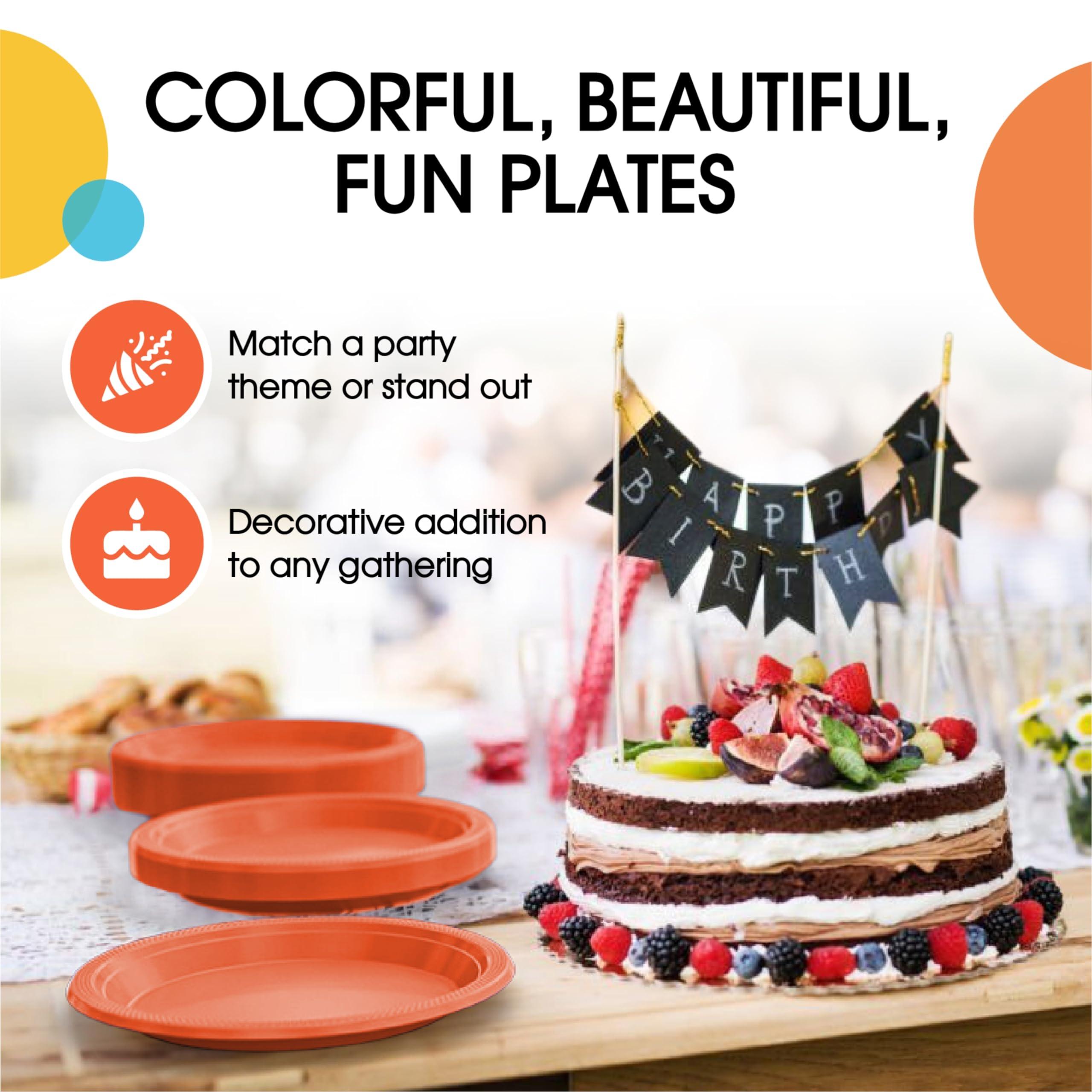 Exquisite Exquisite Orange Plastic Plates Disposable 10\" Orange Plastic Dinner Plates 50 Pcs Orange Disposable Plates Plastic Plates For Party Plates Disposable Heavy Duty 350 GSM Orange Plates For Party