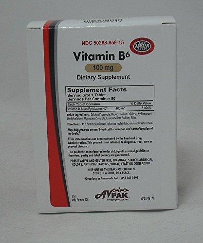 Avpak Vitamin B-6 Tablets 100 MG, 50 Count