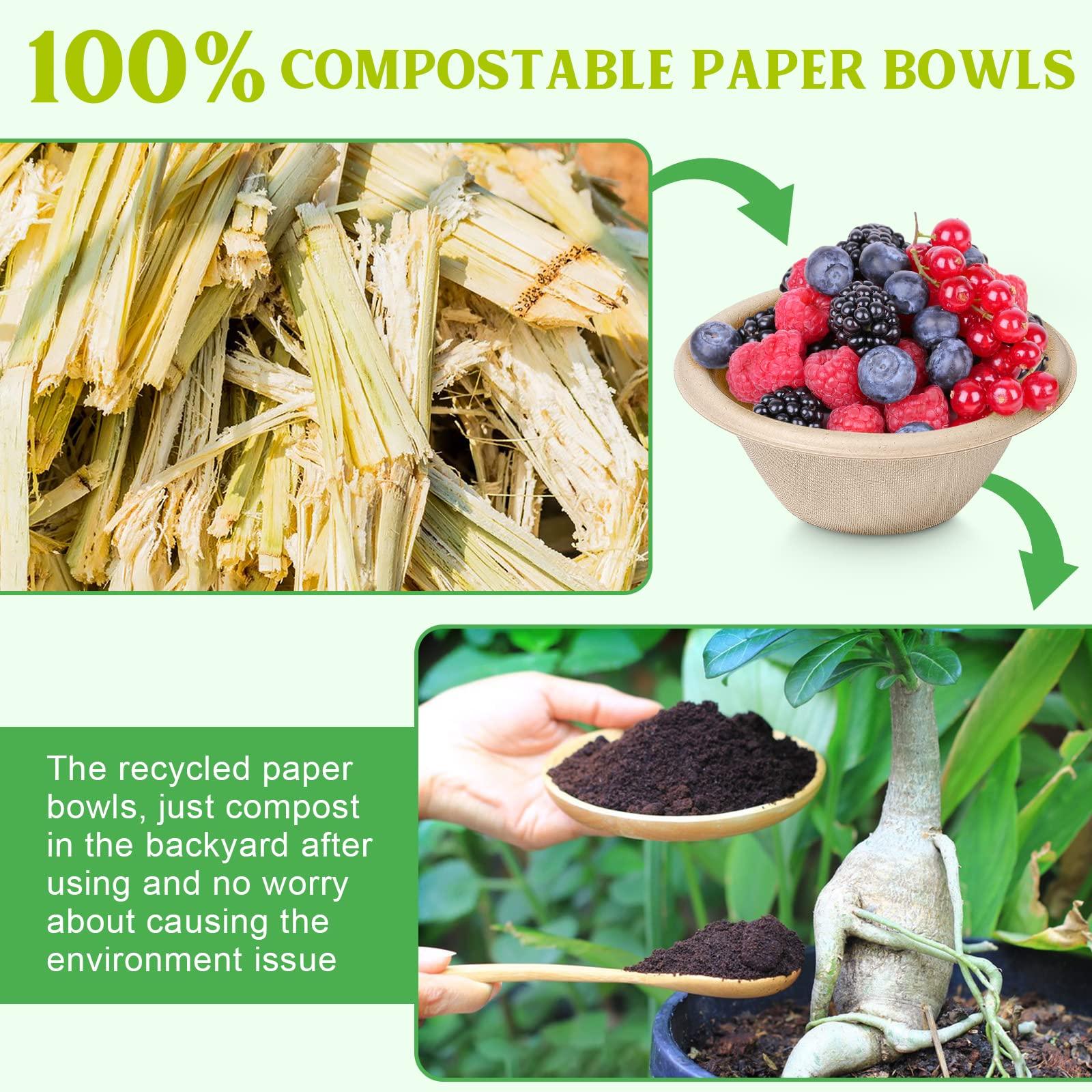 Groecycle Groecycle 8 oz Small Paper Bowls, 50 Pack Chili Bowls Disposable, 100% Compostable Paper Bowls, Biodegradable Bowls Made Of Sugarcane