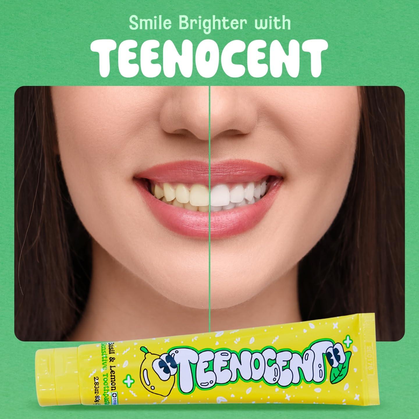 TEENOCENT TEENOCENT Natural Nano Hydroxyapatite Sensitive Toothpaste - Fluoride Free, SLS Free, Remineralizing, Adult & Kids, Basil&Lemon Flavor, 2.83 oz (Pack of 3)