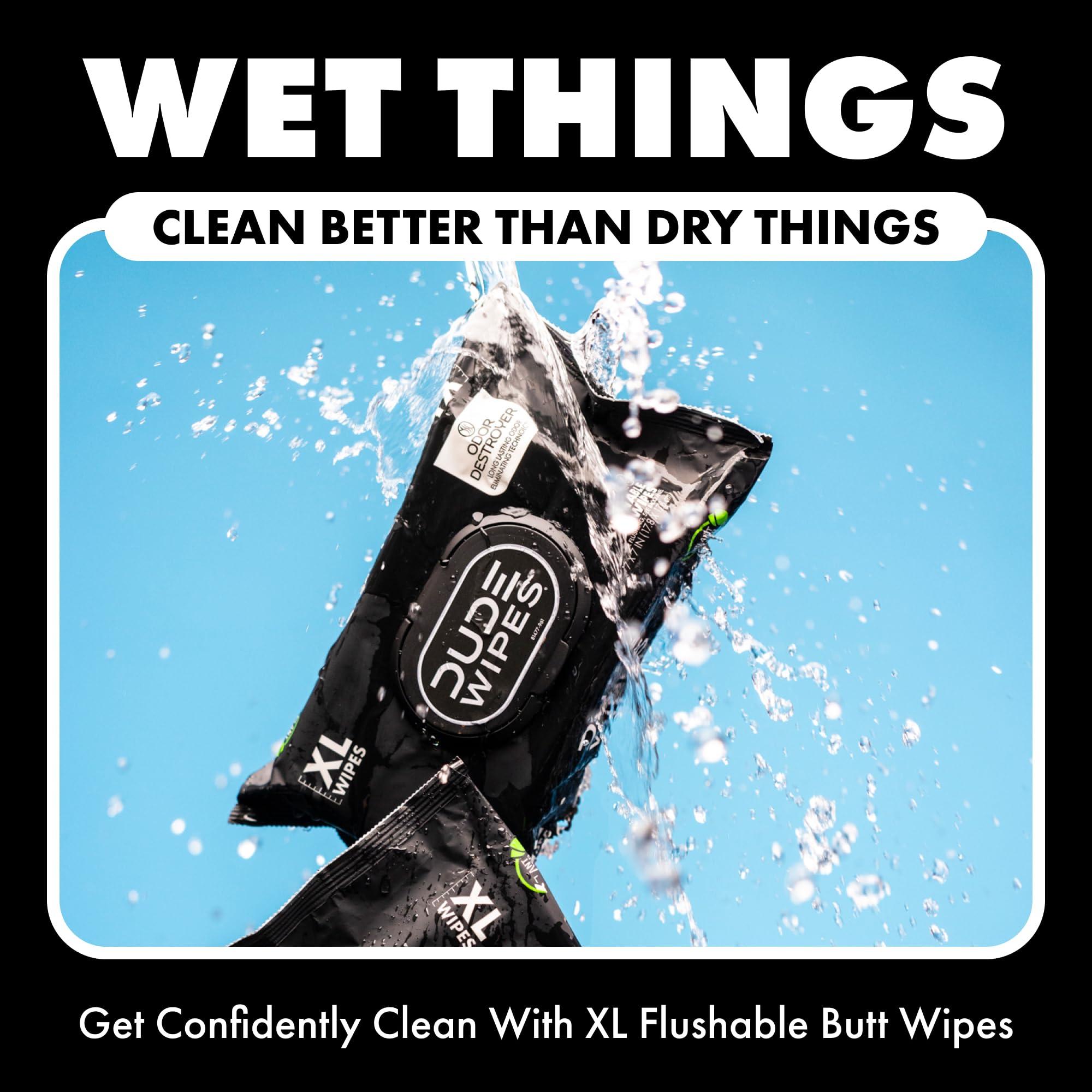 Dude DUDE Wipes - Flushable Wipes for Adults - 6 Pack, 288 Wipes - Odor Destroyer XL Adult Wet Wipes - Deodorizing with Clean Scent - Up to 24 Hours of Odor-Destroying Technology