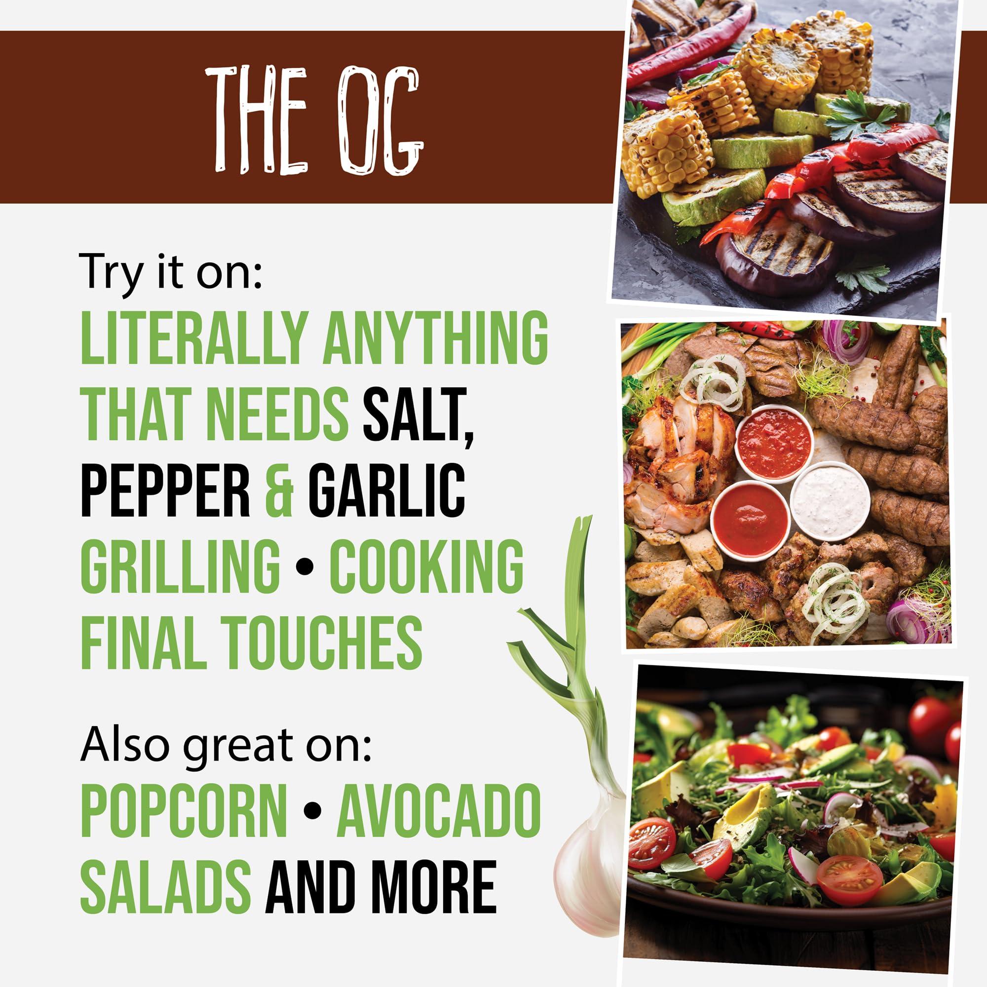 Flavor Seed Flavor Seed The OG Organic Salt Pepper Garlic Seasoning Mix. Organic Popcorn Seasoning. Seasonings and Spices for Cooking. Plant Based, Preservative Free, Non GMO, Keto, Paleo, Gluten Free, Kosher, Dairy Free, Vegan Spice Blend. Resealable 5 oz Pouch