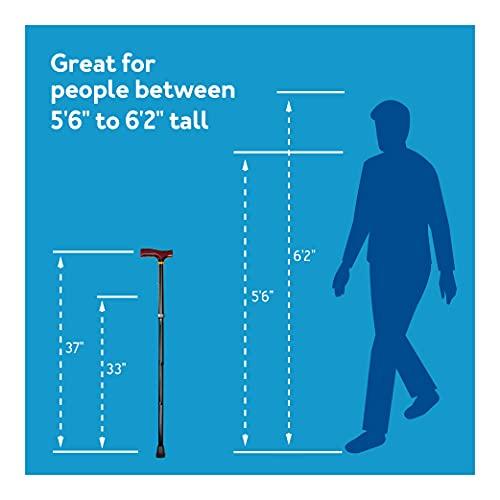 Carex Carex Folding Adjustable Handle Cane with Walnut Handle - Foldable Walking Cane for Women and Men - Adjustable Height (33" - 37"), Anti-Slip Rubber Tip