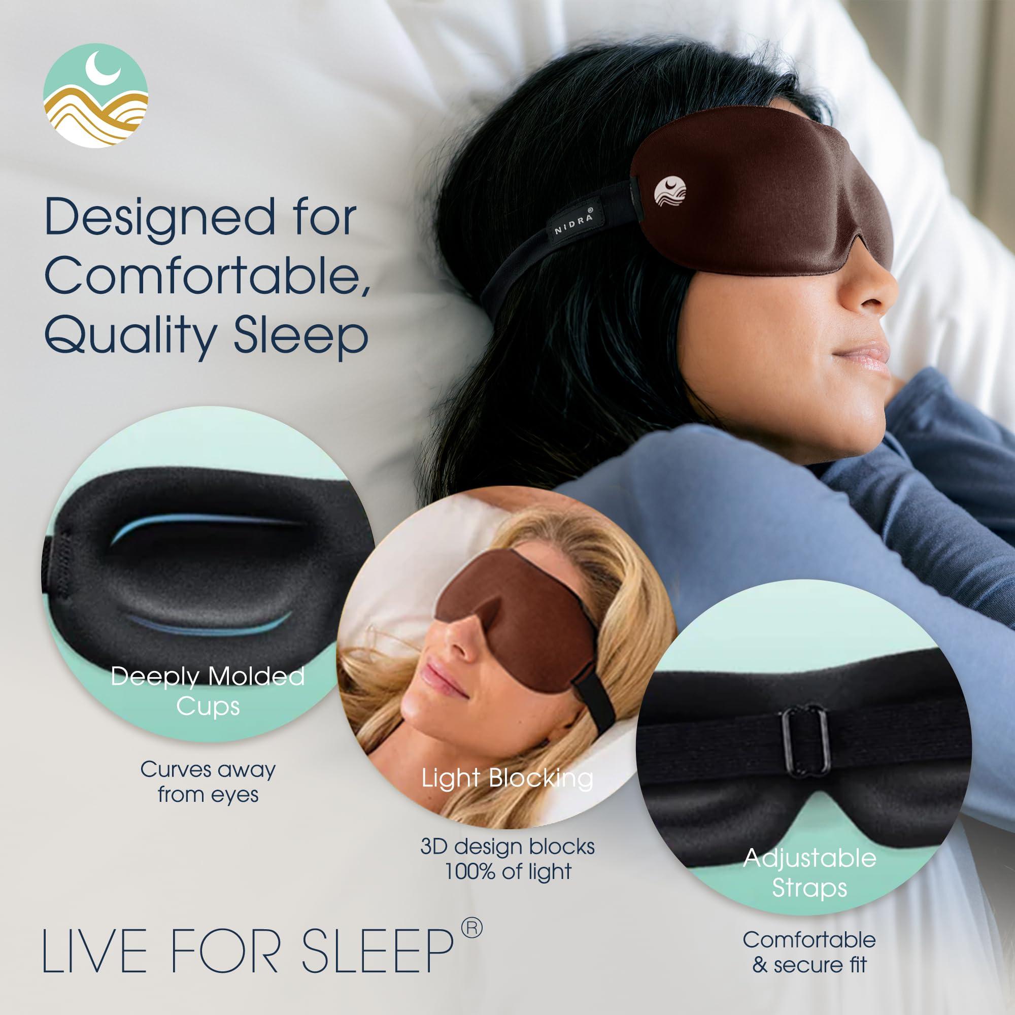 Nidra Nidra Sleep Mask for Men Women - Brown, 3D Blackout Sleeping Mask, Contoured for Lash Extensions, Side Sleepers Eye Cover, Zero Eye Pressure, Travel Eye Shades, Night Blindfolded for Deep Sleep