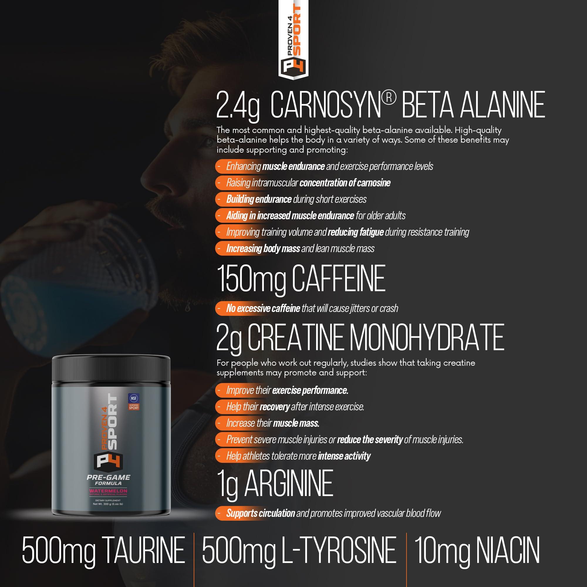 Proven4 Sport Proven4 Pre Workout Powder for Men and Women with Creatine - Beta Alanine - Caffeine NSF Certified preworkout Energy Supplement Watermelon 30 Servings