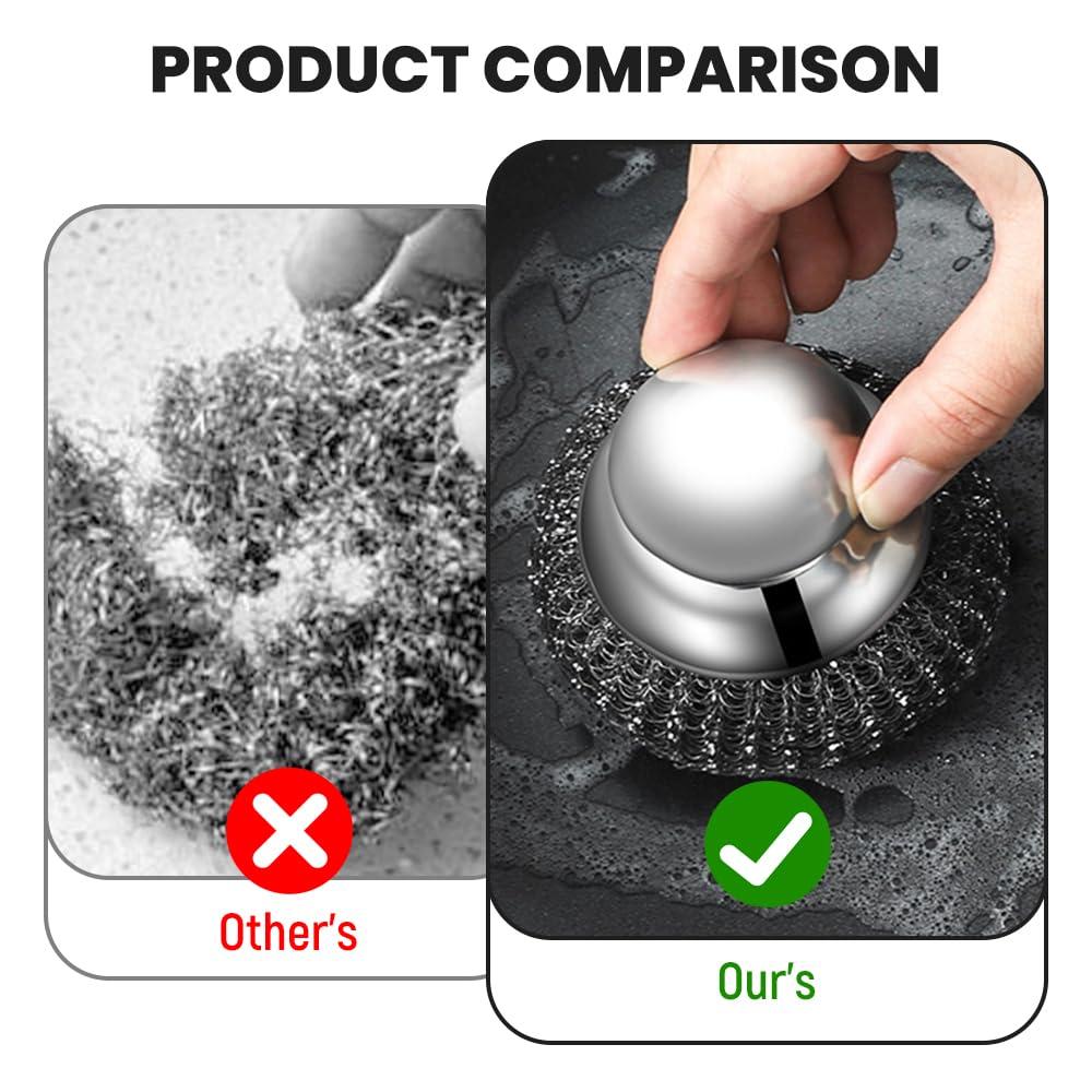 Cecurpo Steel Wool Scrubber, 2024 Upgraded Stainless Steel Wool Scrubber with Handle, Detachable Metal Steel Scrubber Wool Pads for Cleaning Dishes, Iron Pots, Stoves, Wash Sink (3)