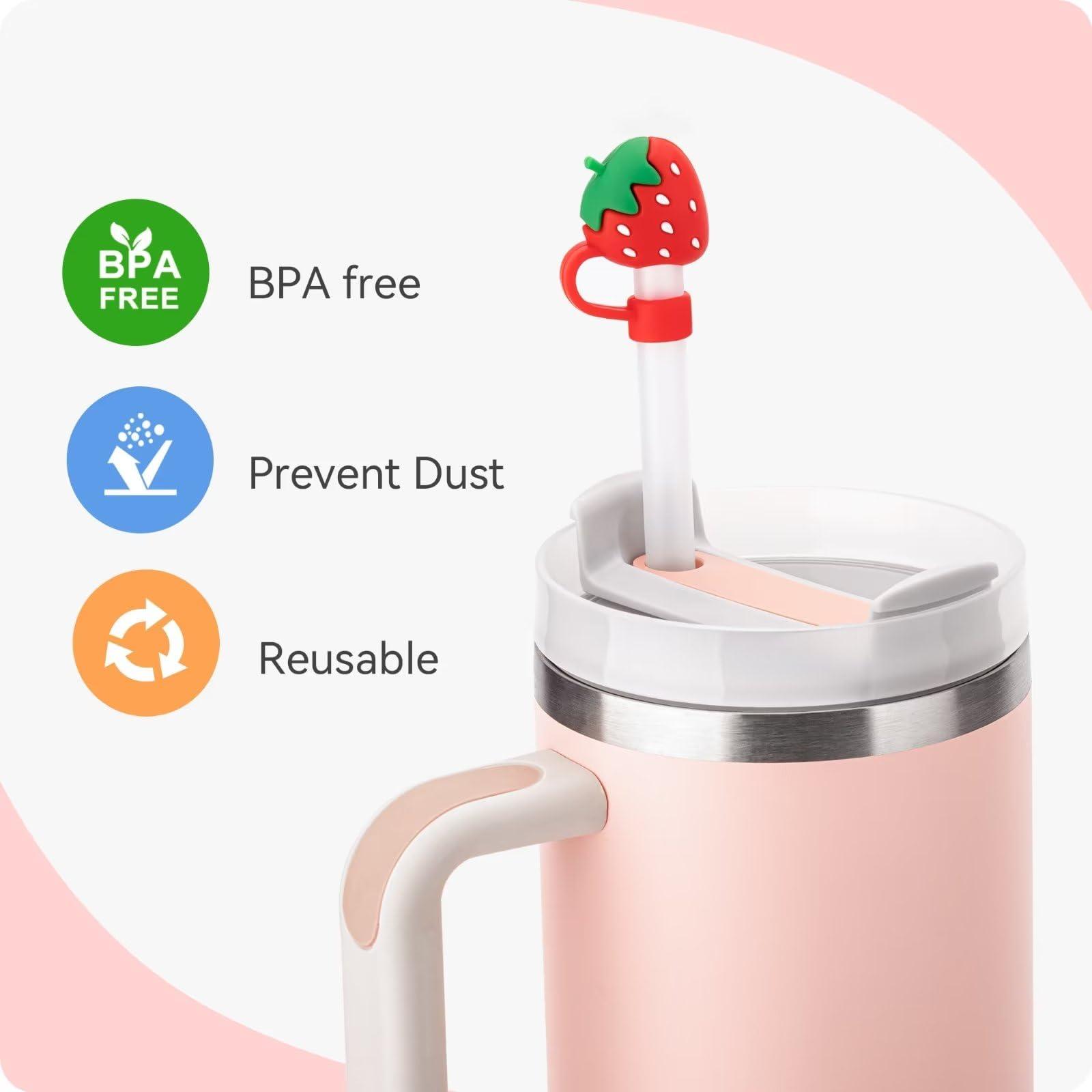 Prurex Prurex Silicone Straw Topper for Stanley Cup,Reusable Straw Cover Compatible with 30&40 Oz Tumbler with Handle, Straw Cover Cap for 10mm 0.4\" Straws (6pcs Strawberry Rainbow Flower)