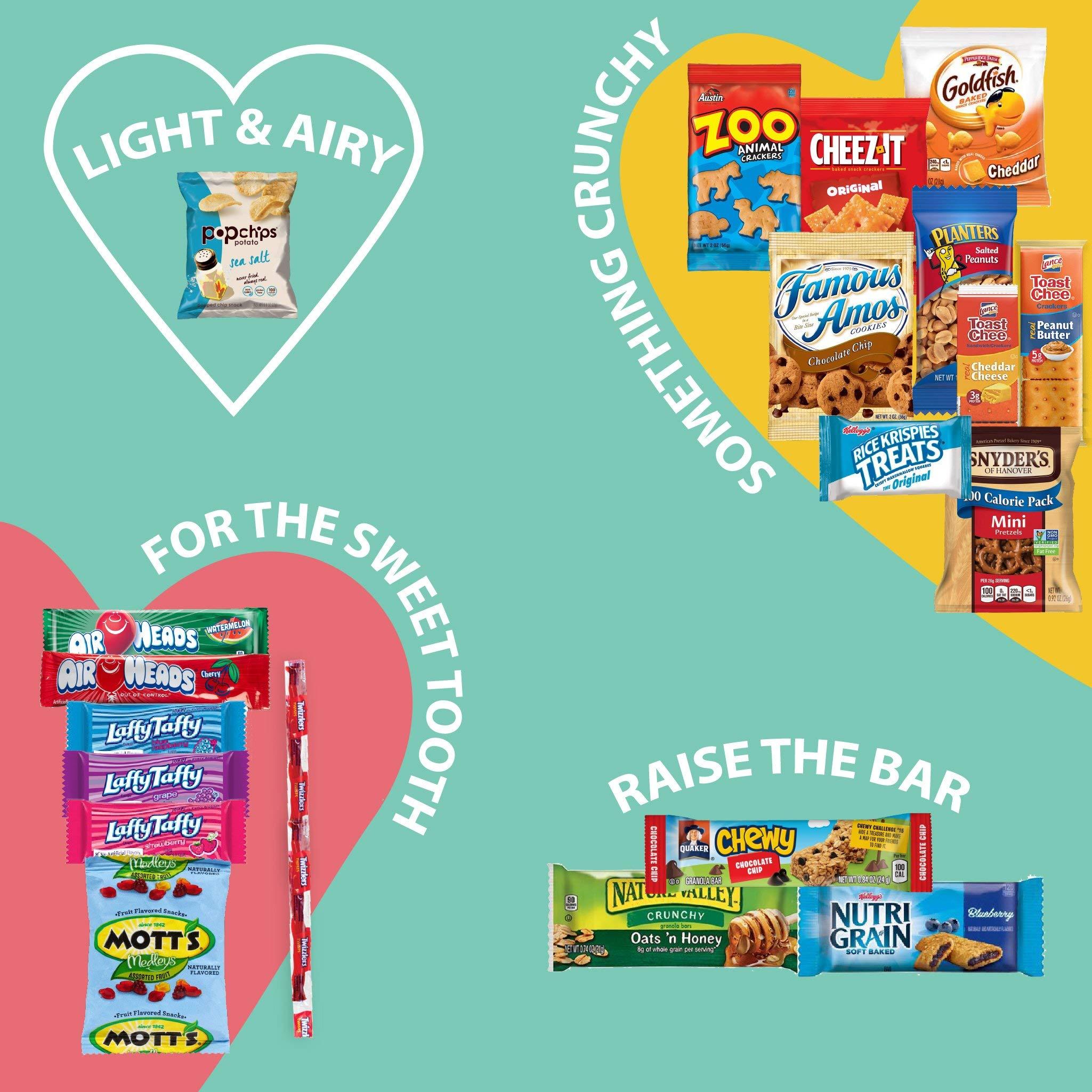 Nut Cravings Gift A Snack - Heart Shape Snack Box Variety Pack Care Package + Greeting Card (40 Count) Birthday Sweet Treats Gift Basket, Candies Chips -