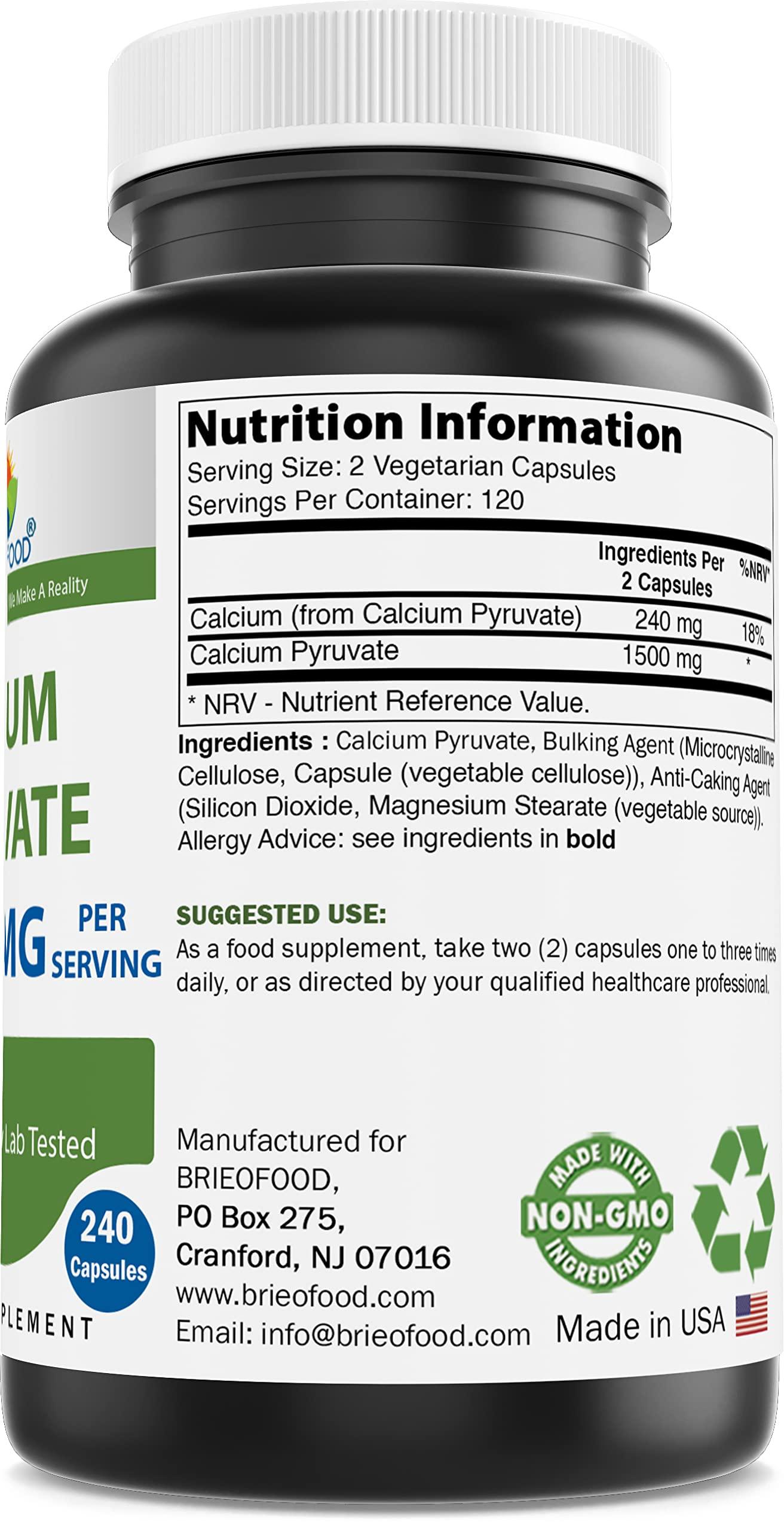 Brieofood Brieofood Calcium Pyruvate 1500mg per Serving - 240 Vegetarian Capsules