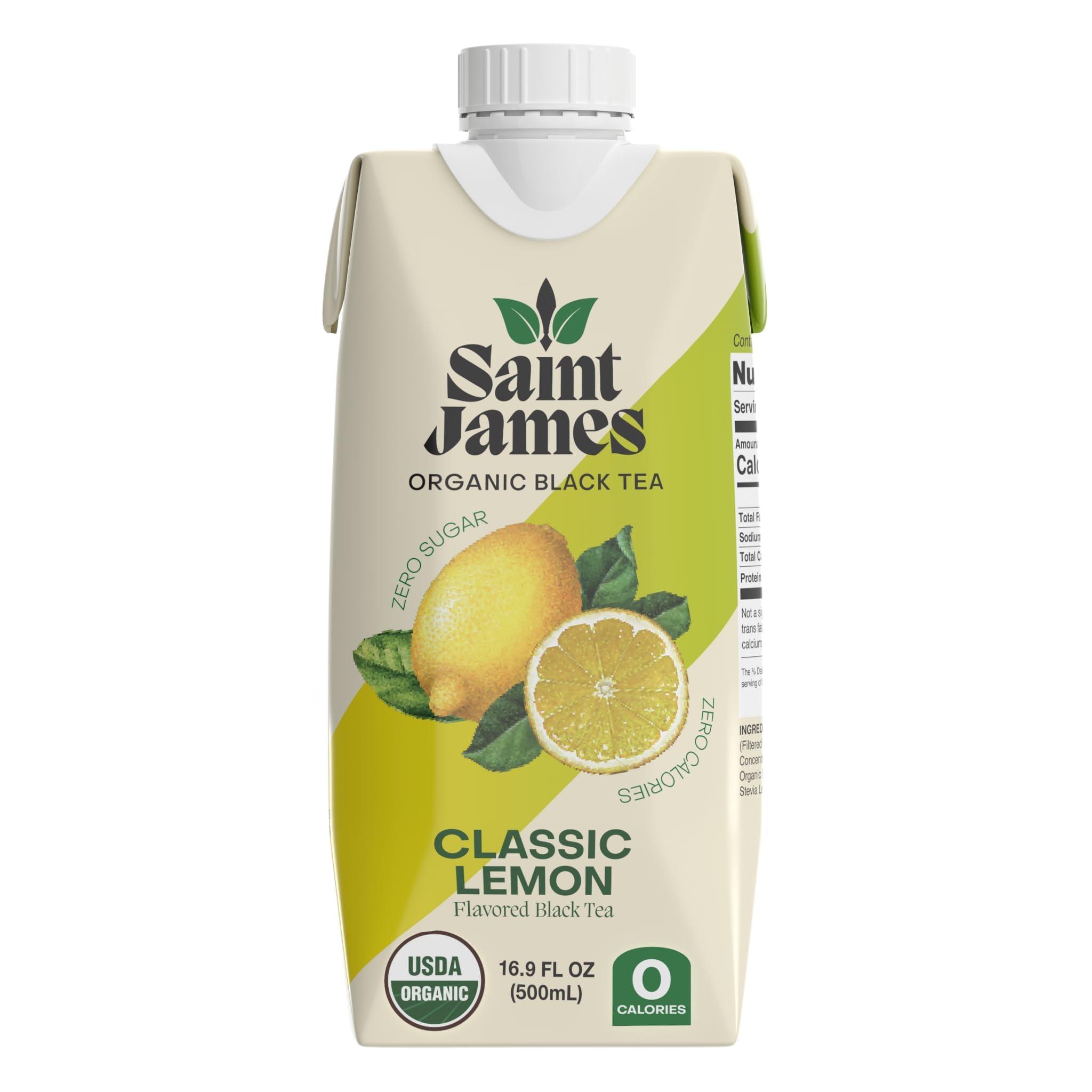 Saint James Brands Saint James Organic Black Tea, Classic Lemon, Zero Sugar, Kosher, USDA Certified Organic, 16.9 Fluid Ounce (Pack of 12)