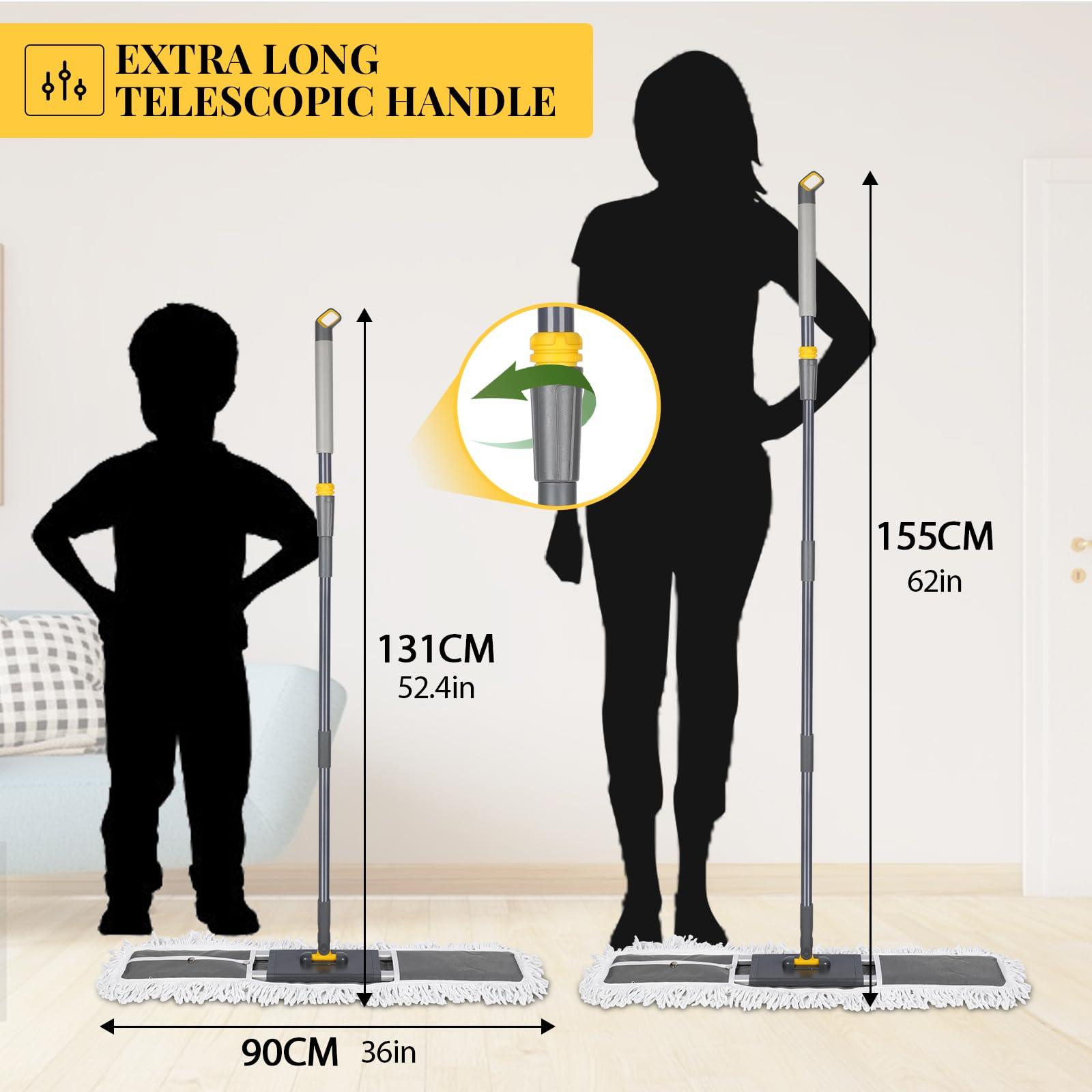 Masthome Masthome 60\" Adjustable Commercial Dust Mop | Heavy Duty Industrial Floor Mop with 1 Cotton & 2 Microfiber Pads | for Hardwood, Tile, Marble & Vinyl Floors Cleaning