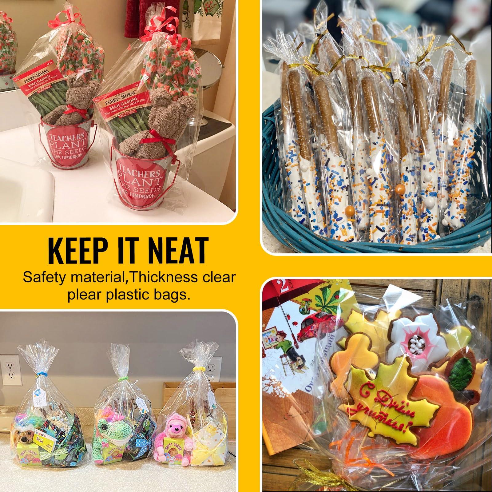 MORIDA MORIDA 200pcs 4X10 inch Cellophane Bags Cellophane Treat Bags Clear Gift Bags Cake Pop Bags Candy Bags Cello Bags for Party Favors Goodie Favor Bakery Cookie with 5\" Twist Ties