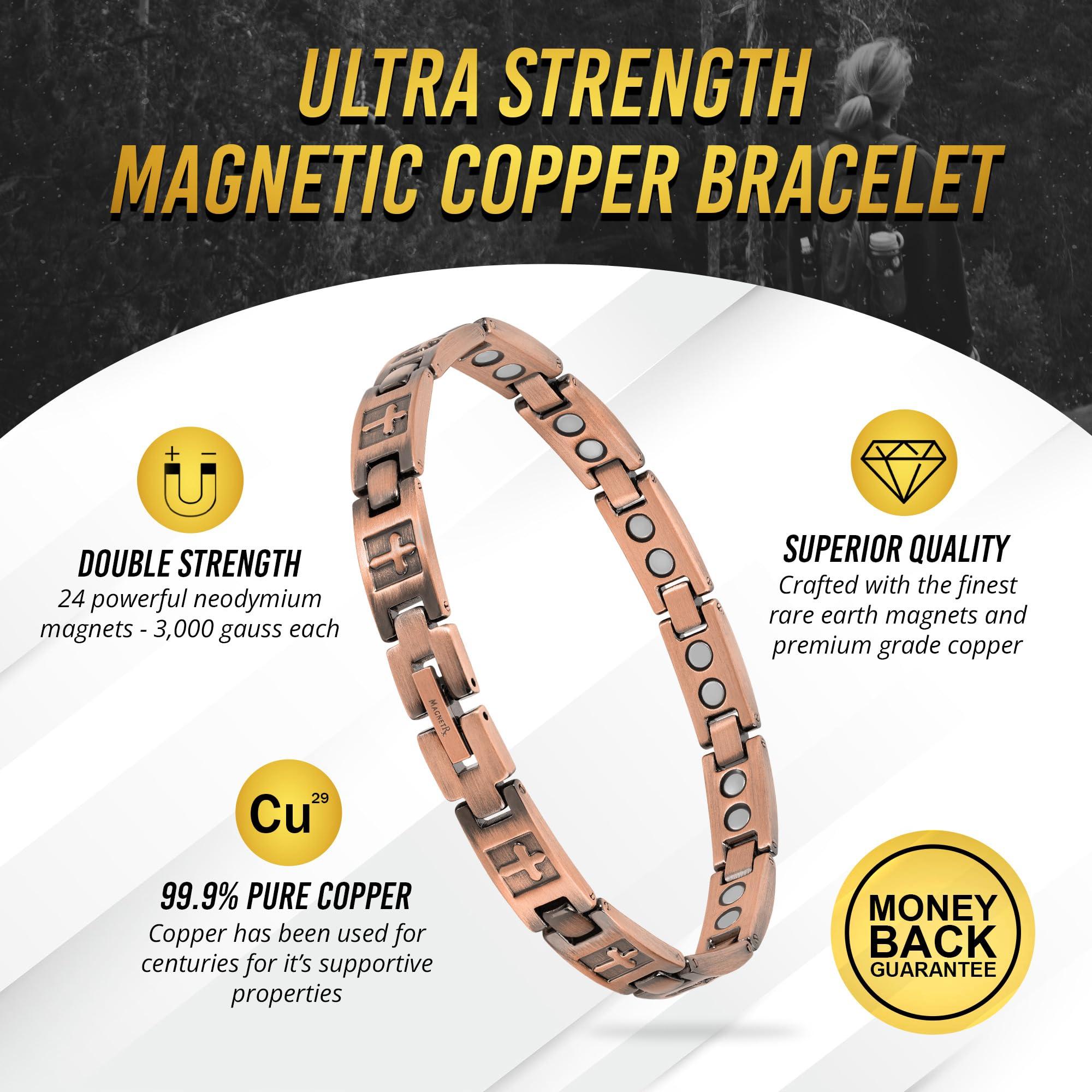 MagnetRX MagnetRX Copper Cross Bracelets for Women Effective Magnetic Womens Bracelet with Cross Adjustable Cross Bracelet with Included Sizing Tool (Cross)