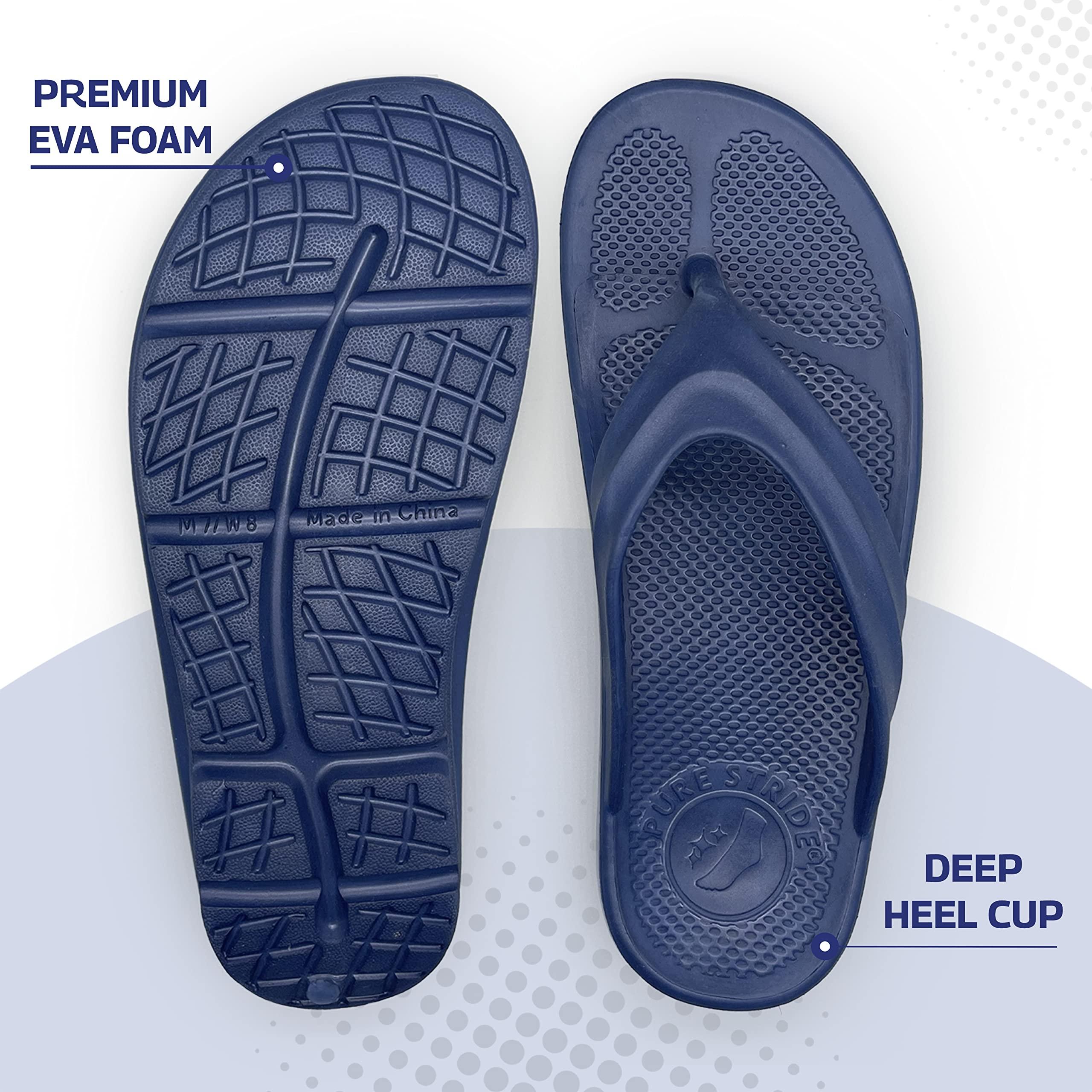 Pure Stride Pure Stride Therapeutic Flip Flops, Orthotic Thong Sandals for Plantar Fasciitis, Metatarsal and Heel Spurs, Feet Pain Relief and Arch Support - Navy, Men’s Size 13