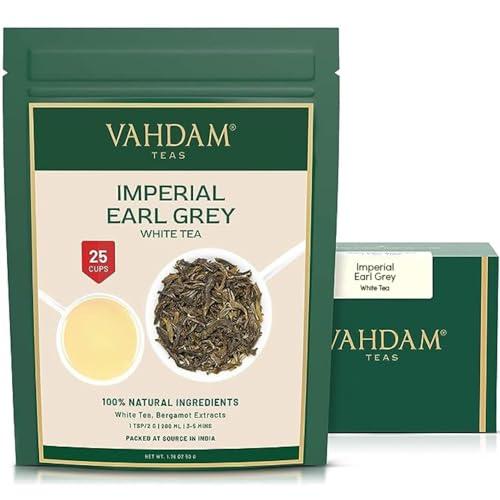 VAHDAM VAHDAM, Earl Grey Imperial White Tea Loose Leaf (25 Cups/1.76oz) High Elevation Grown, White Tea Loose Leaf Tea | Brew As Hot Tea Or Iced Tea | Pure Unblended Loose Leaf Tea | Vacuum Sealed