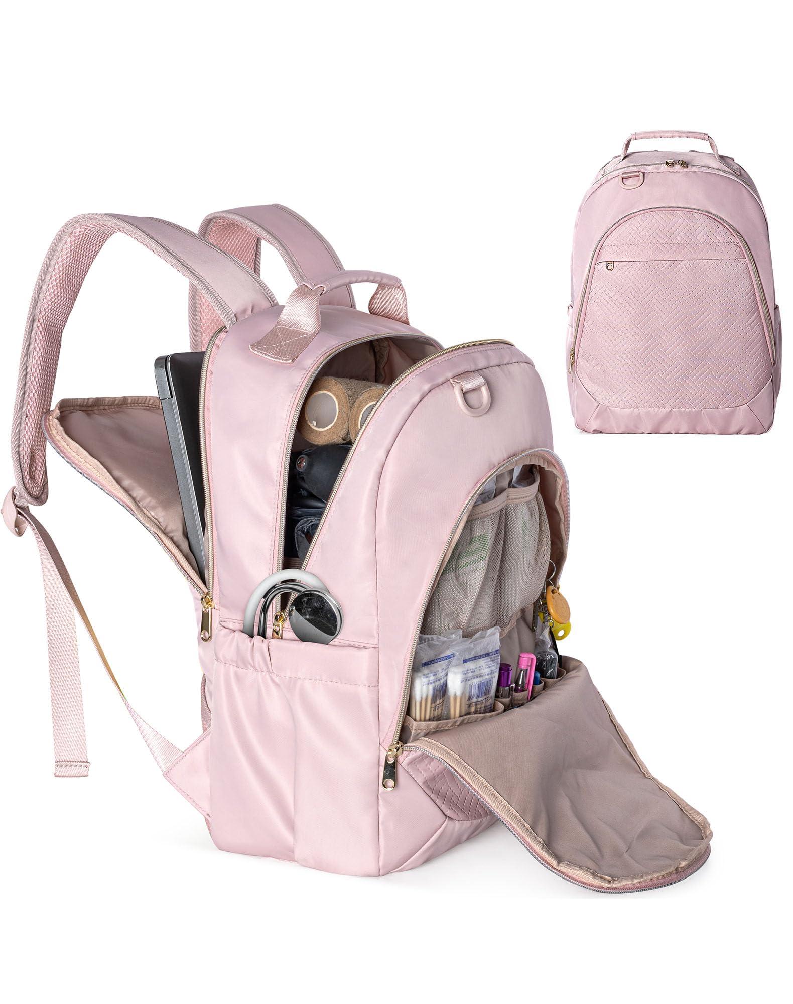 Fasrom Fasrom Nurse Bag Backpack for Work Women with USB Charging Hole, Home Health Clinical Bag with Laptop Compartment for Nursing Staff, Medical Assistants, Pink (Empty Bag Only)