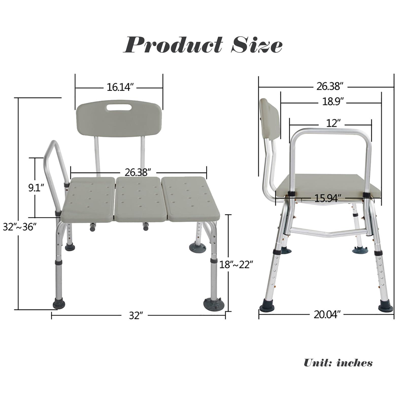 BIVVI BIVVI Transfer Bench for Bathtub,Shower Chair with Arms and Back,Shower Bench Stool Bath Chairs for Seniors,Elderly,Disabled,10 Adjustable Heights,Non-Slip Feet,330 lb Capacity,Silla de ducha,Gray A