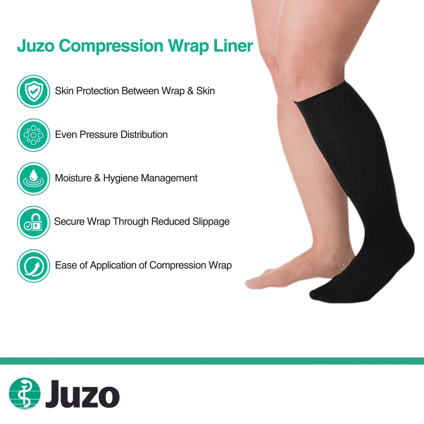 Juzo Juzo Short Stretch Compression Wraps, Knee High Liner, Closed Toe, Black | Medical Wrap Bandage for Treatment of Moderate to Extreme Varicosities, Edema & Lymphedema | Small