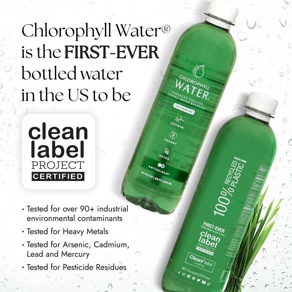 Chlorophyll Water Chlorophyll Water Purified Mountain Spring Water w/Liquid Chlorophyll & Vitamins A, B12, C, D | Plant Based | Antioxidants, Detox Water, Energy Boost, Immune Support 12pk